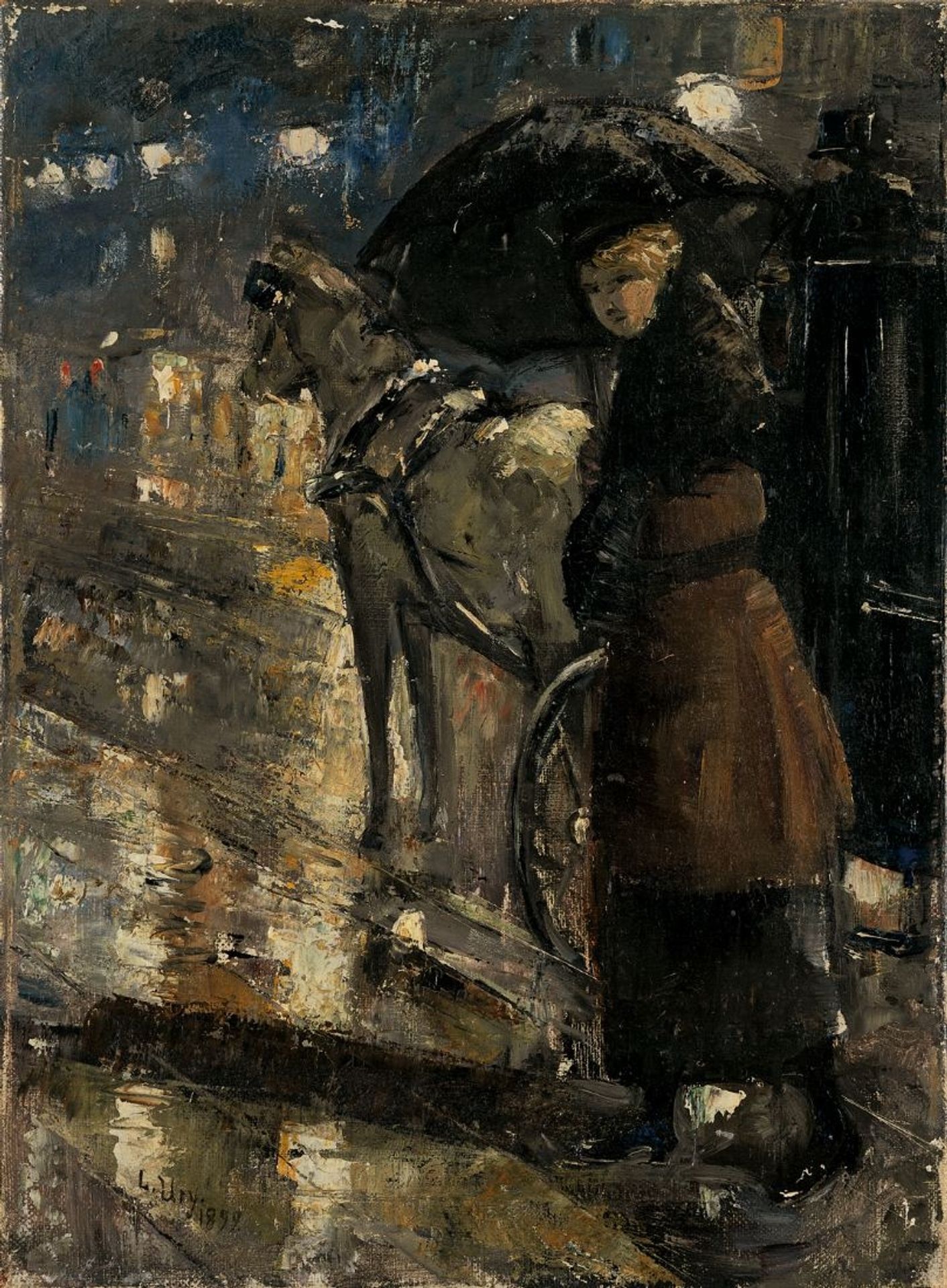 Frau und Droschke by Lesser Ury