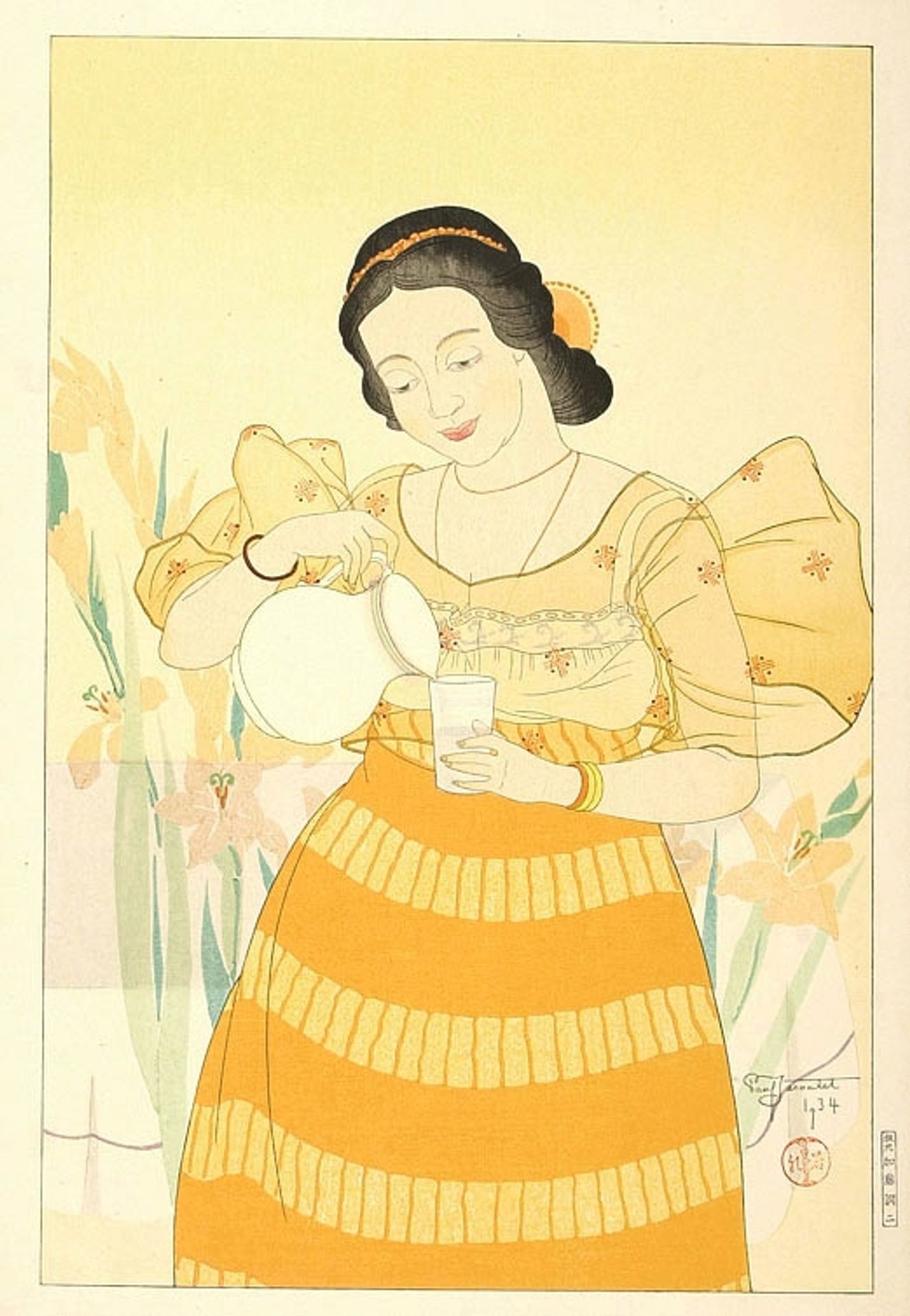 Portrait of a Chamorro Woman - Orange by Paul Jacoulet