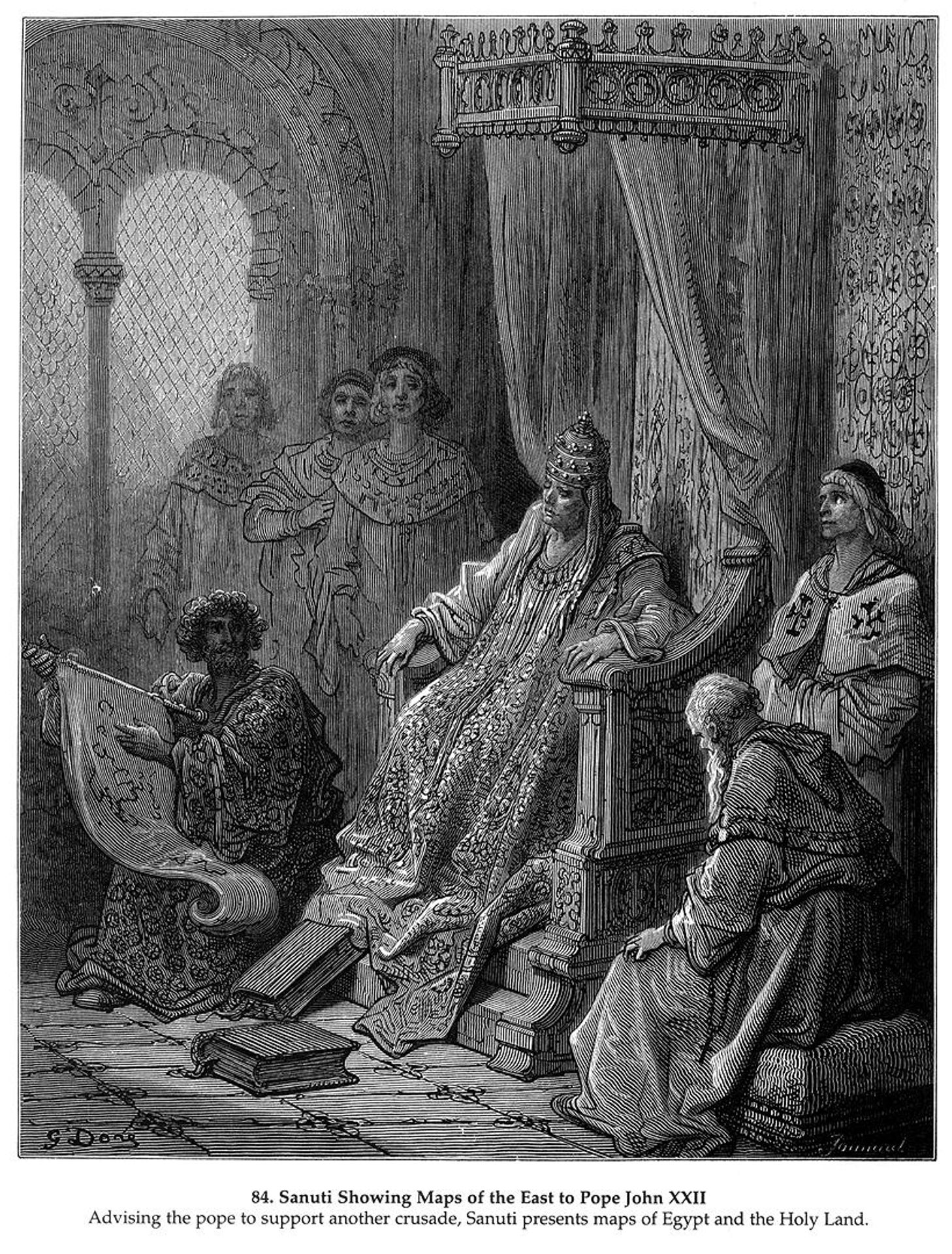 Sanuti Showing Maps of the East to Pope John XXII by Gustave Dore