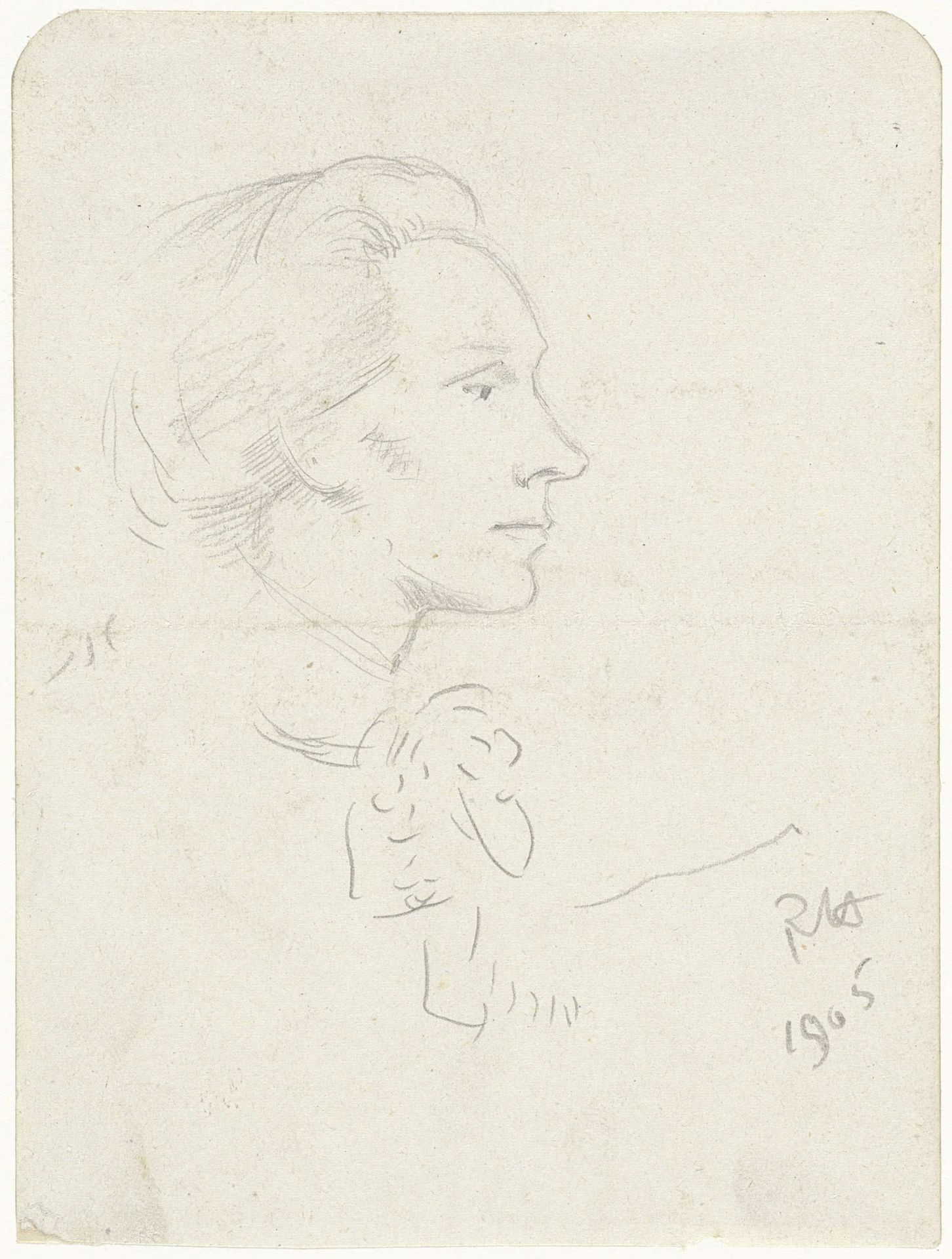 Schets van Henriëtte Roland Holst-van der Schalk, van opzij by Richard Nicolaüs Roland Holst