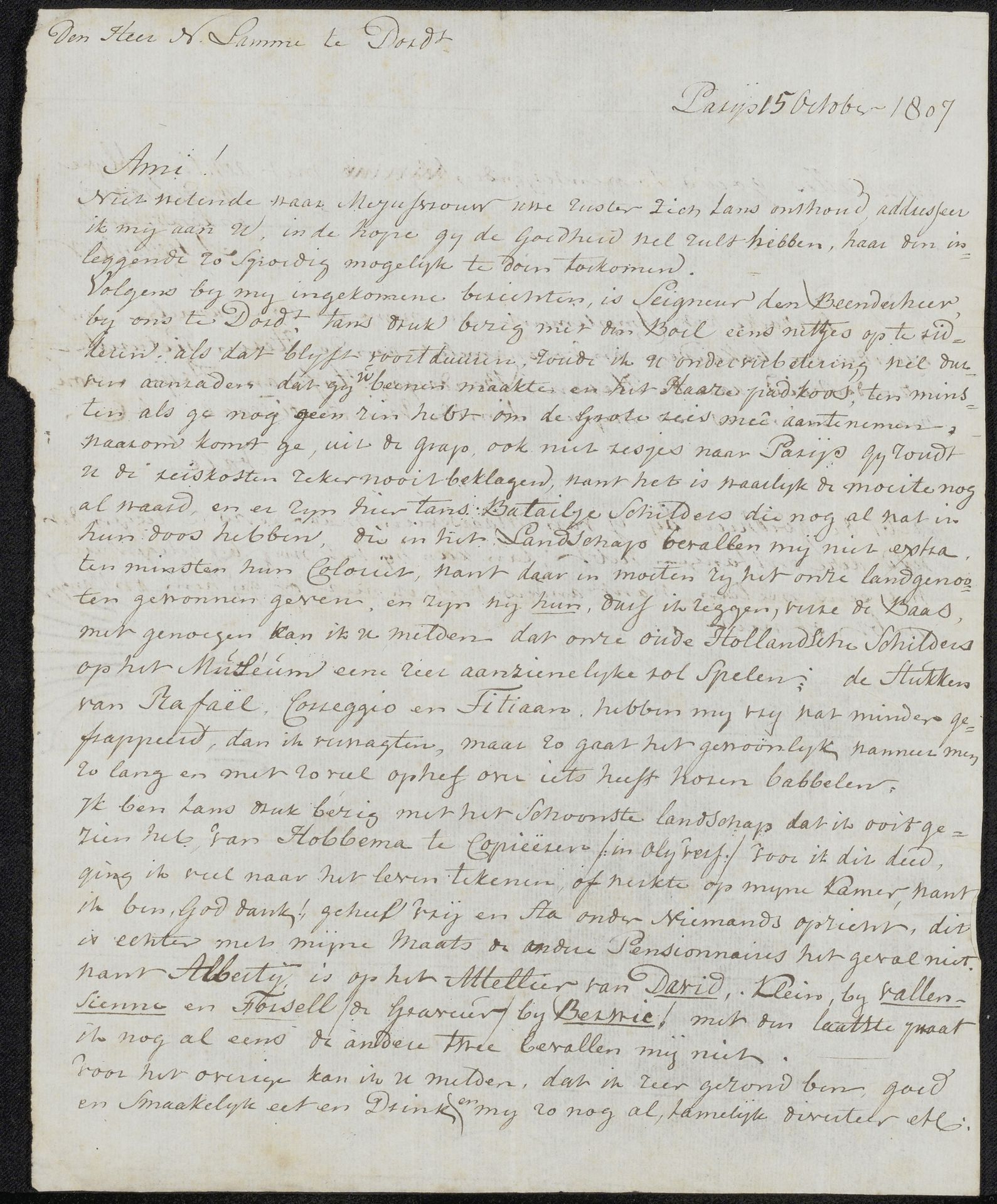 Brief aan Arnoldus Lamme by Abraham Teerlink