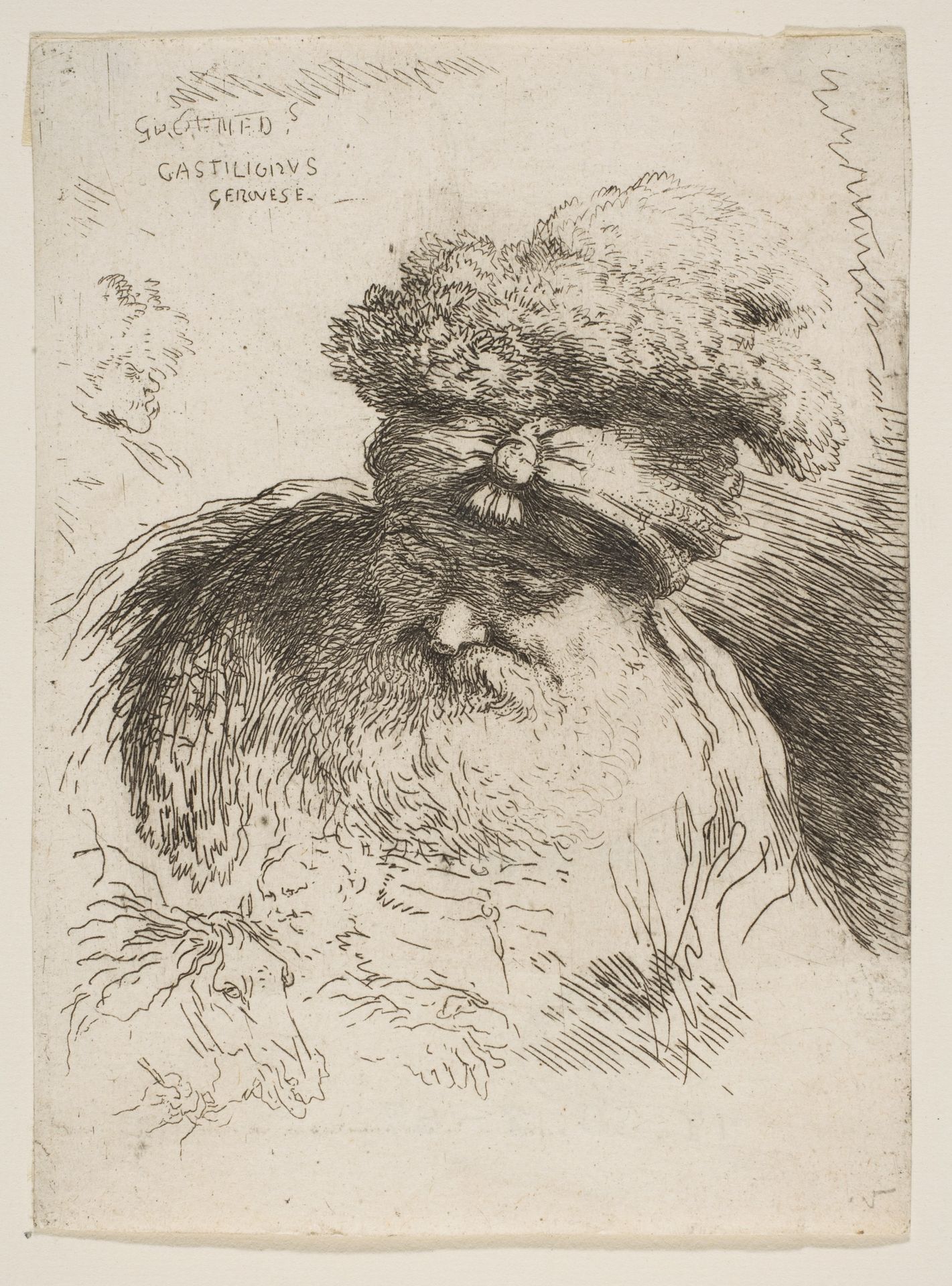Head of an old bearded man with a turban,  from the series of  'Small Heads in Oriental Headdress' by Giovanni Benedetto Castiglione (Il Grechetto)