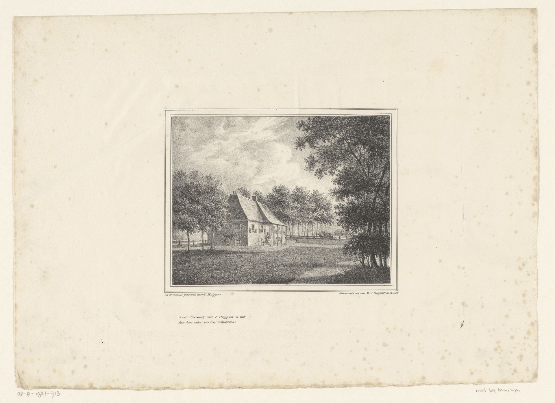 Boerderij met man op bank by E. Huygens
