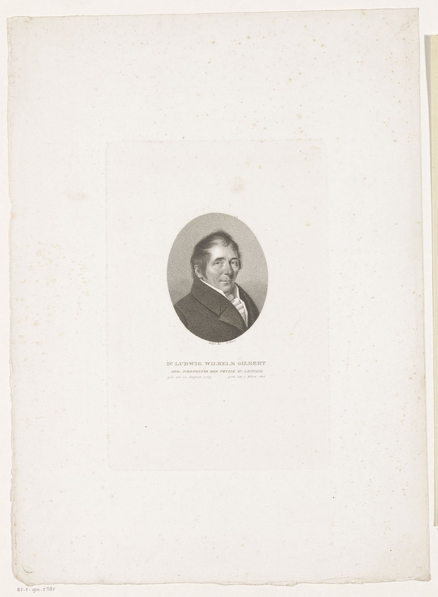 Portret van Ludwig Wilhelm Gilbert by Johann Friedrich Bolt