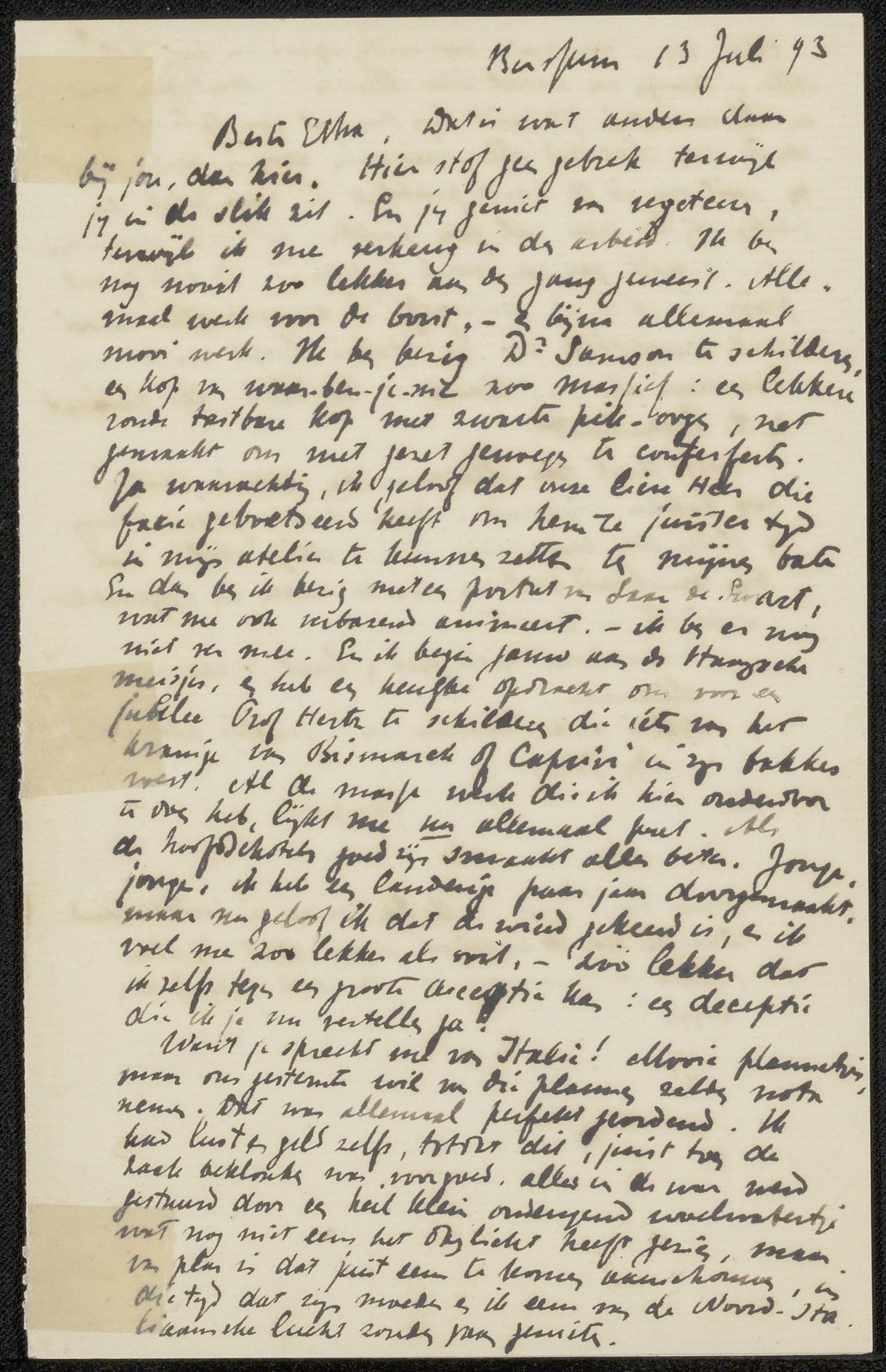 Brief aan Etha Fles by Jan Veth