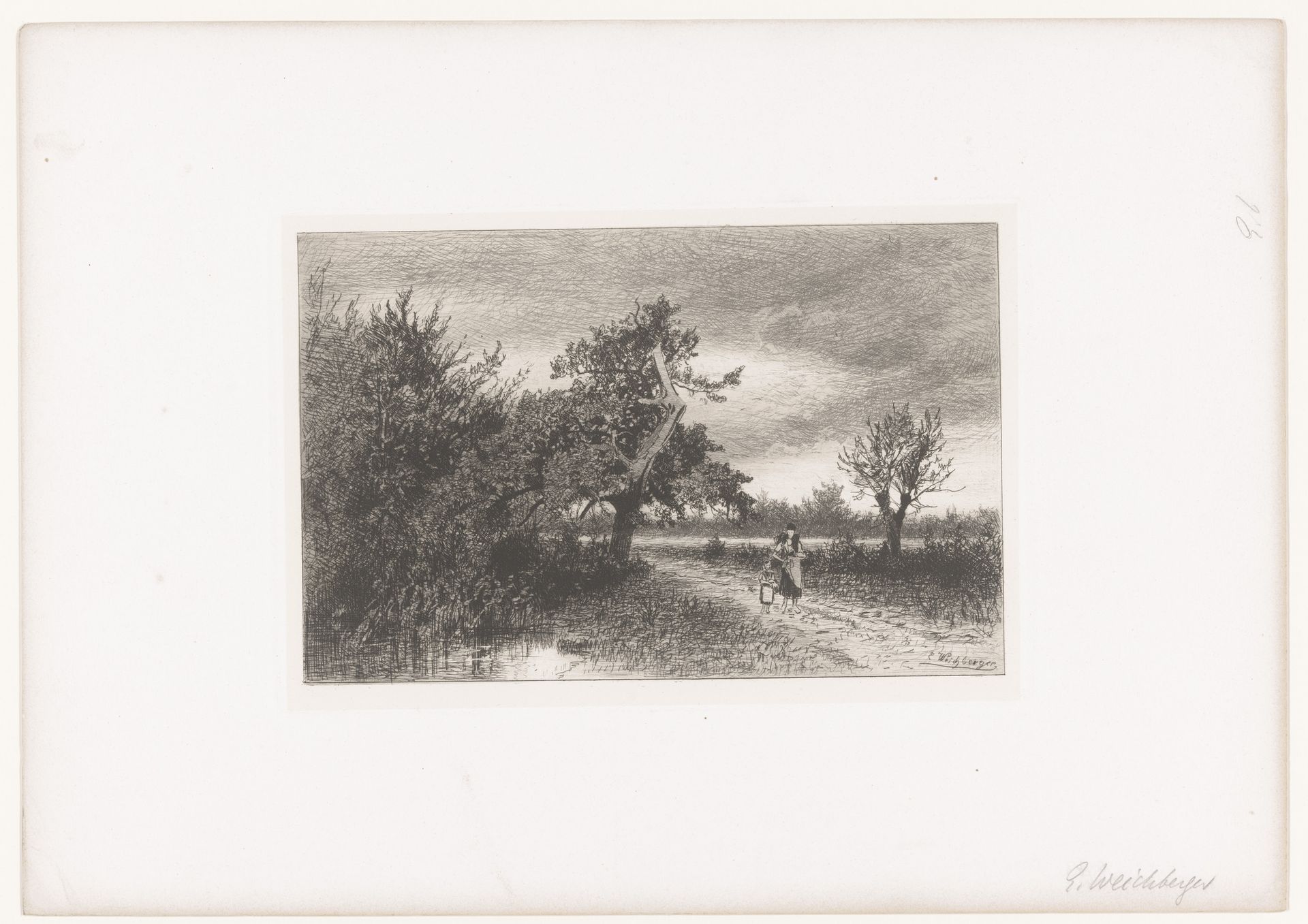 Vrouw met kind op een landweg by Eduard Weichberger