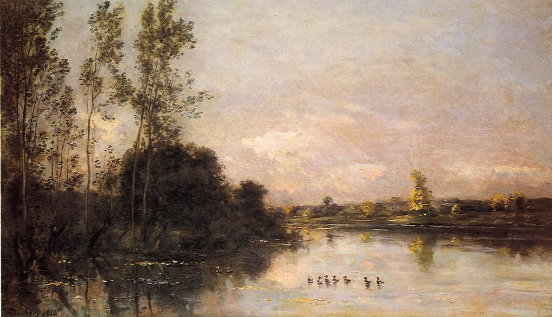 Ducklings in a River Landscape by Charles François Daubigny