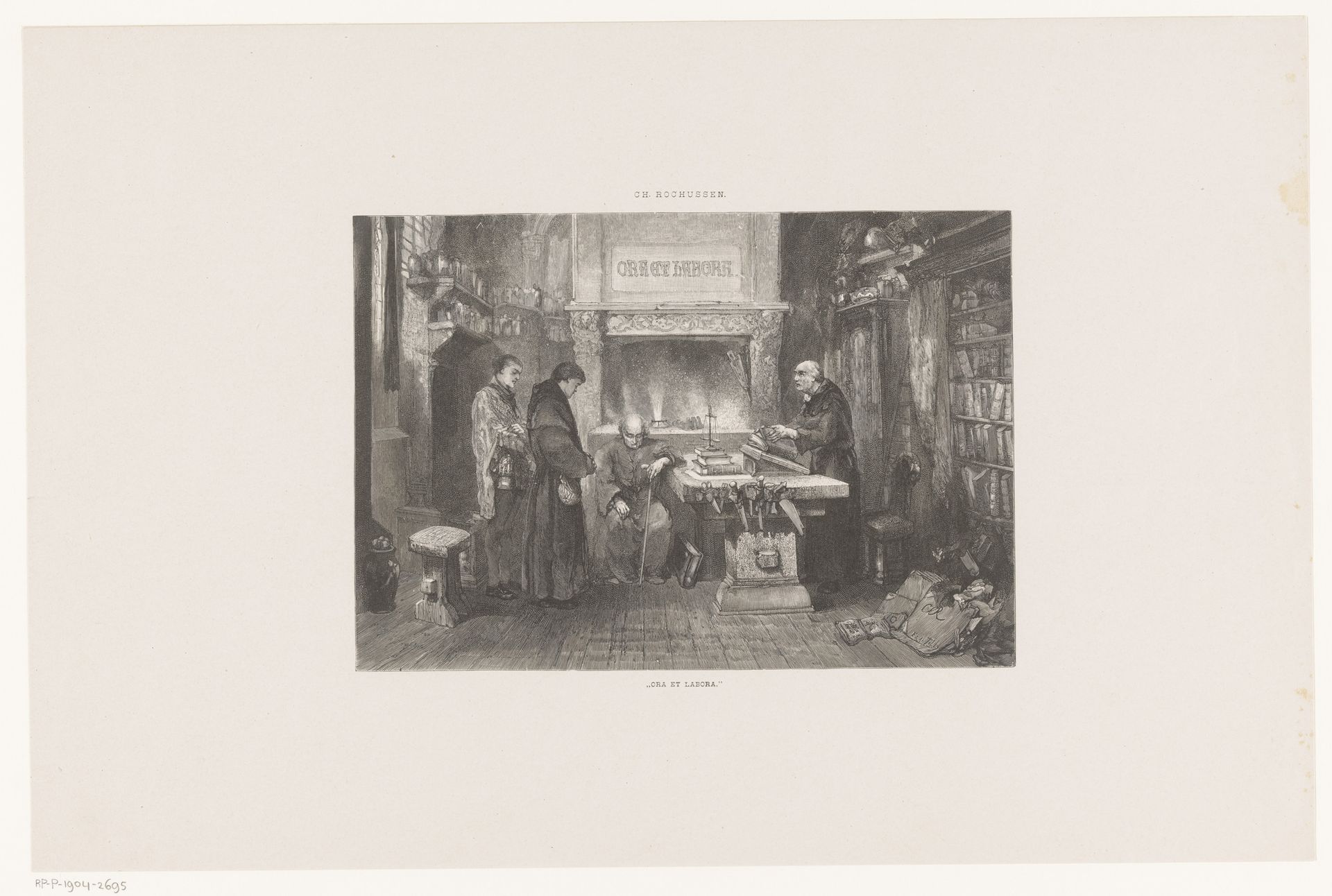 Vier monniken in een studeerkamer by Auguste Tilly