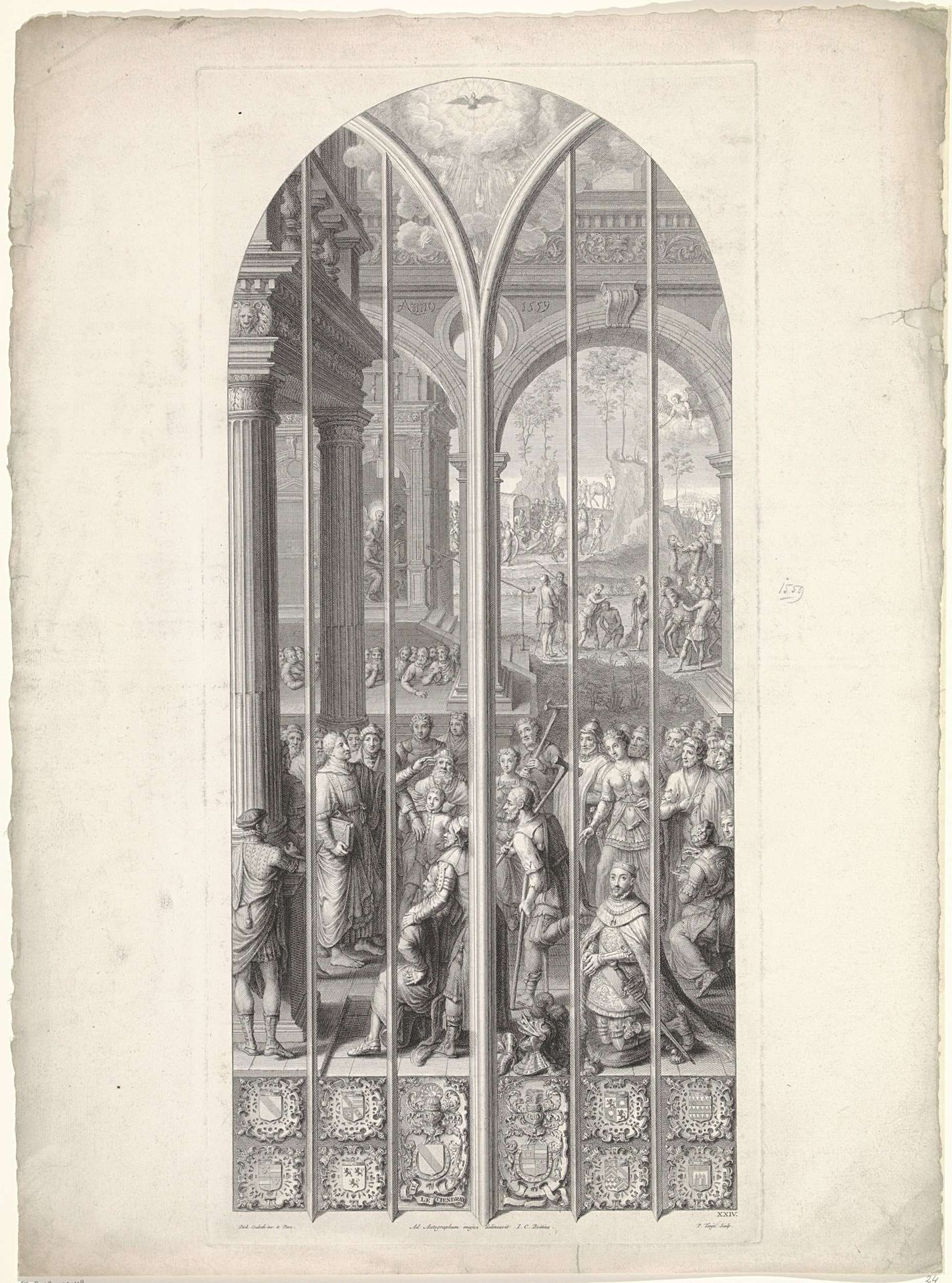 Glasraam 24 in de Sint-Janskerk te Gouda: Filippus predikend, genezend en dopend by Pieter Tanjé