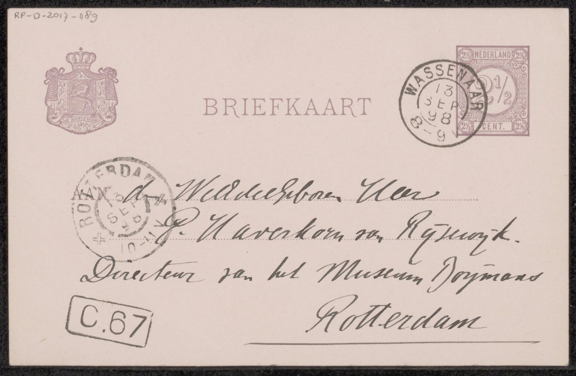 Briefkaart aan Pieter Haverkorn van Rijsewijk by Pieter de Josselin de Jong