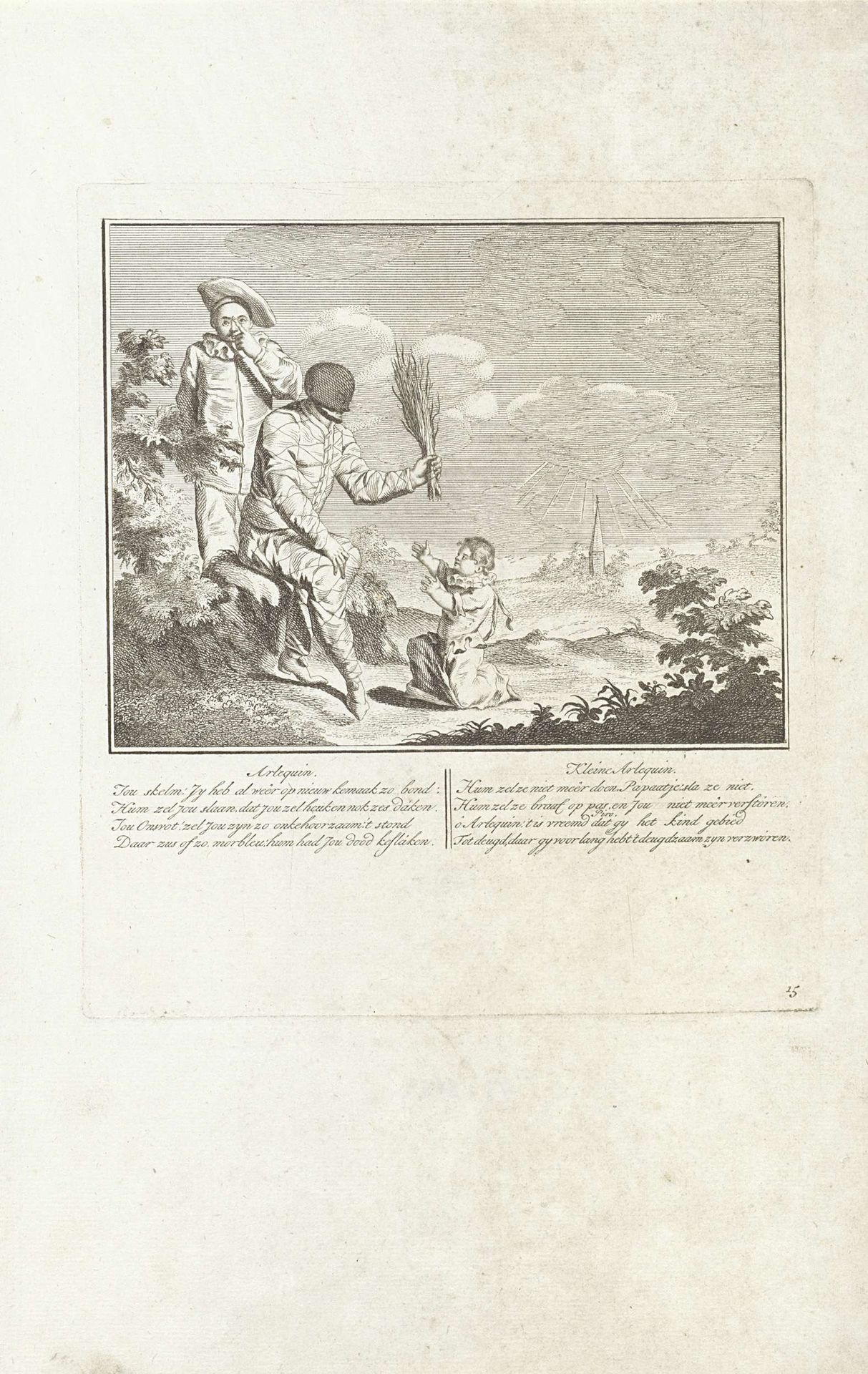 Arlequin toont de kleine Arlequin een roede by Anonymous