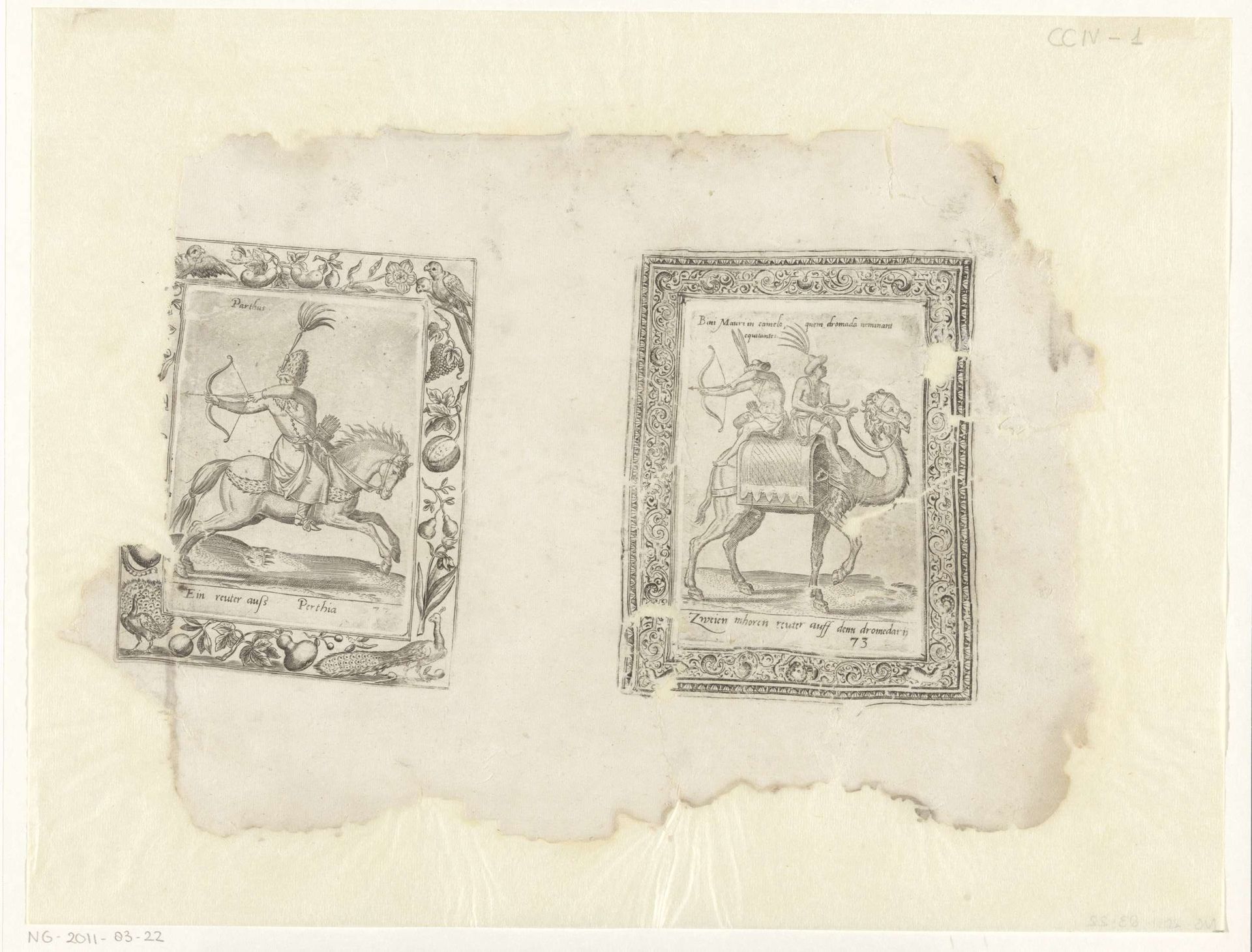 Parthische ruiter en Moren op dromedaris by Abraham de Bruyn