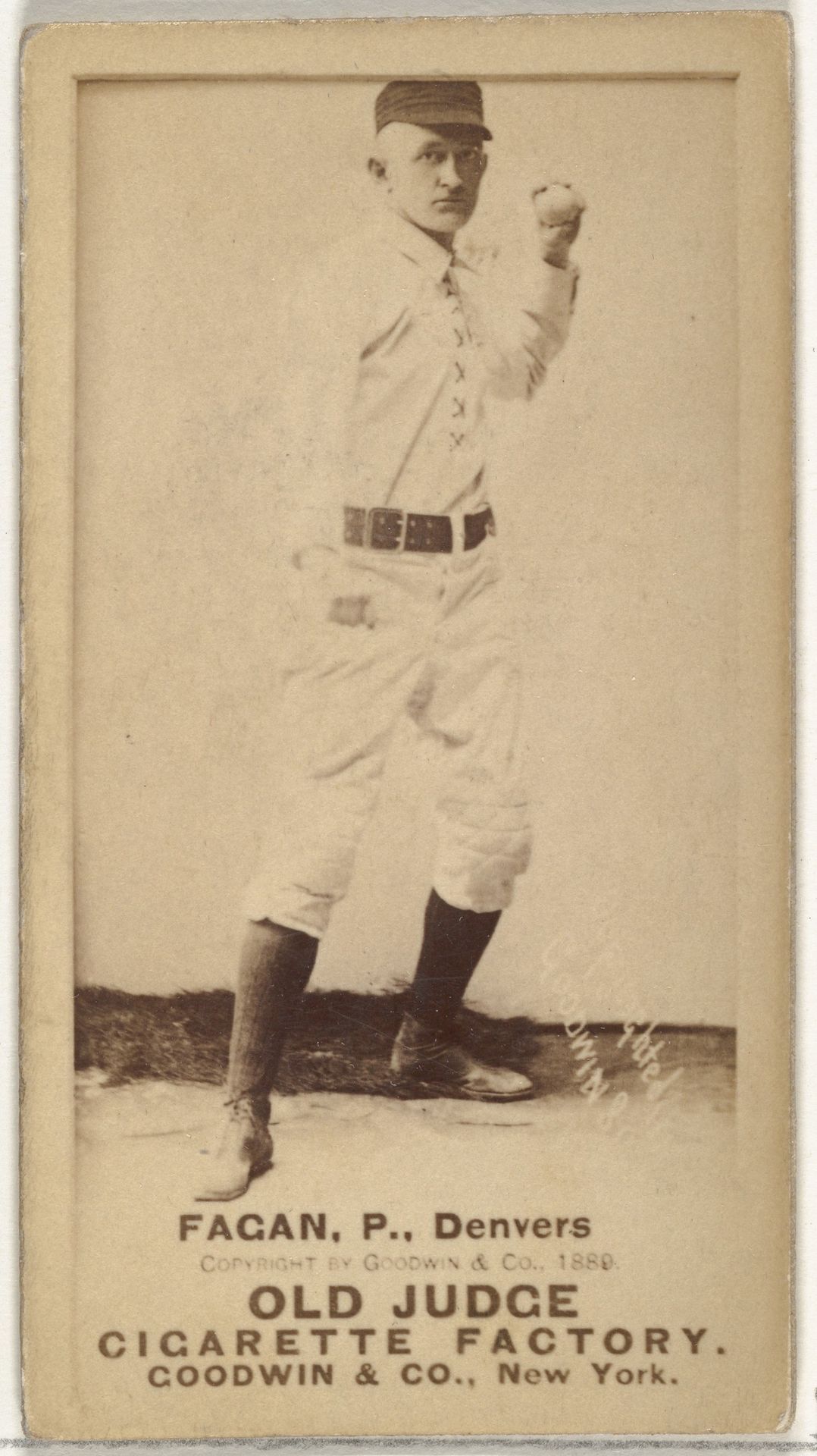 William A. "Bill" Fagan, Pitcher, Denver, from the Old Judge series (N172) for Old Judge Cigarettes by Goodwin & Company