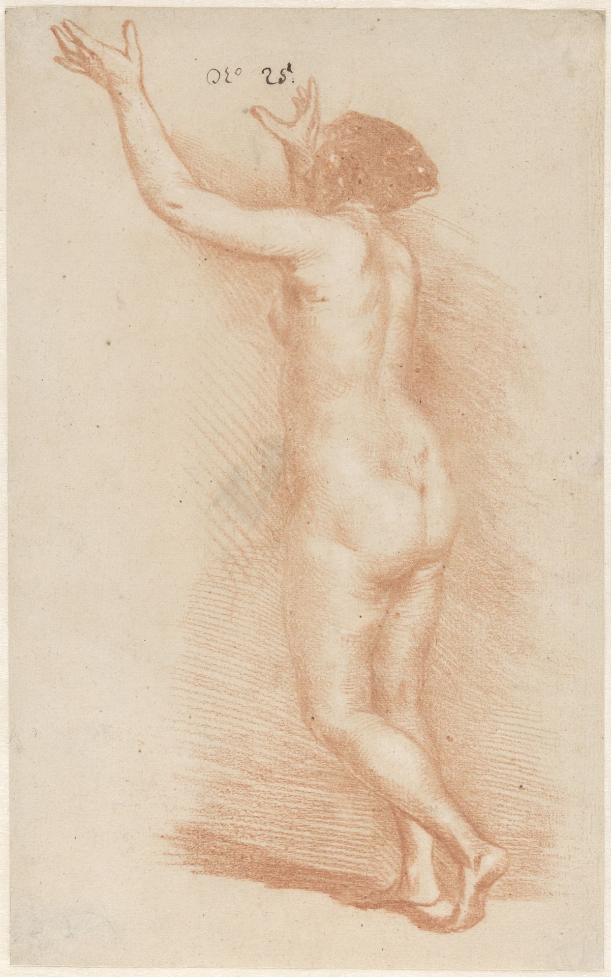 Standing woman with raised arms by Govert Flinck