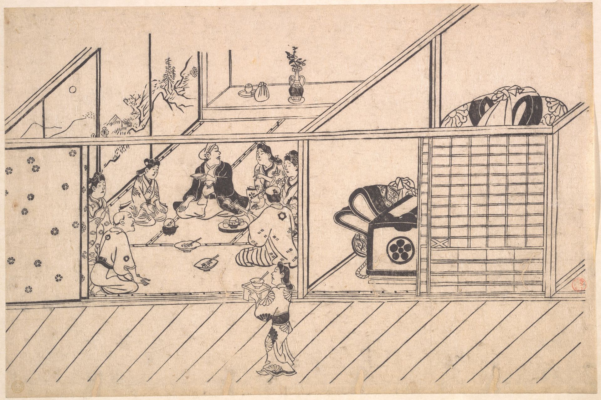 A Banquet in a Joroya by Hishikawa Moronobu 菱川師宣