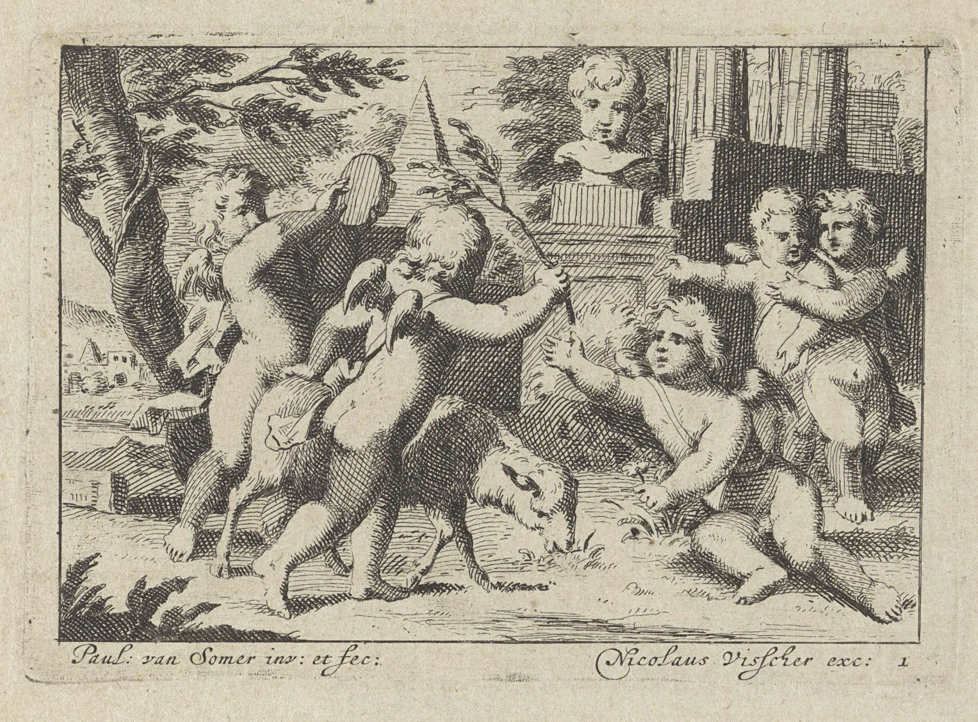 Putti met een lam by Paul van (II) Somer