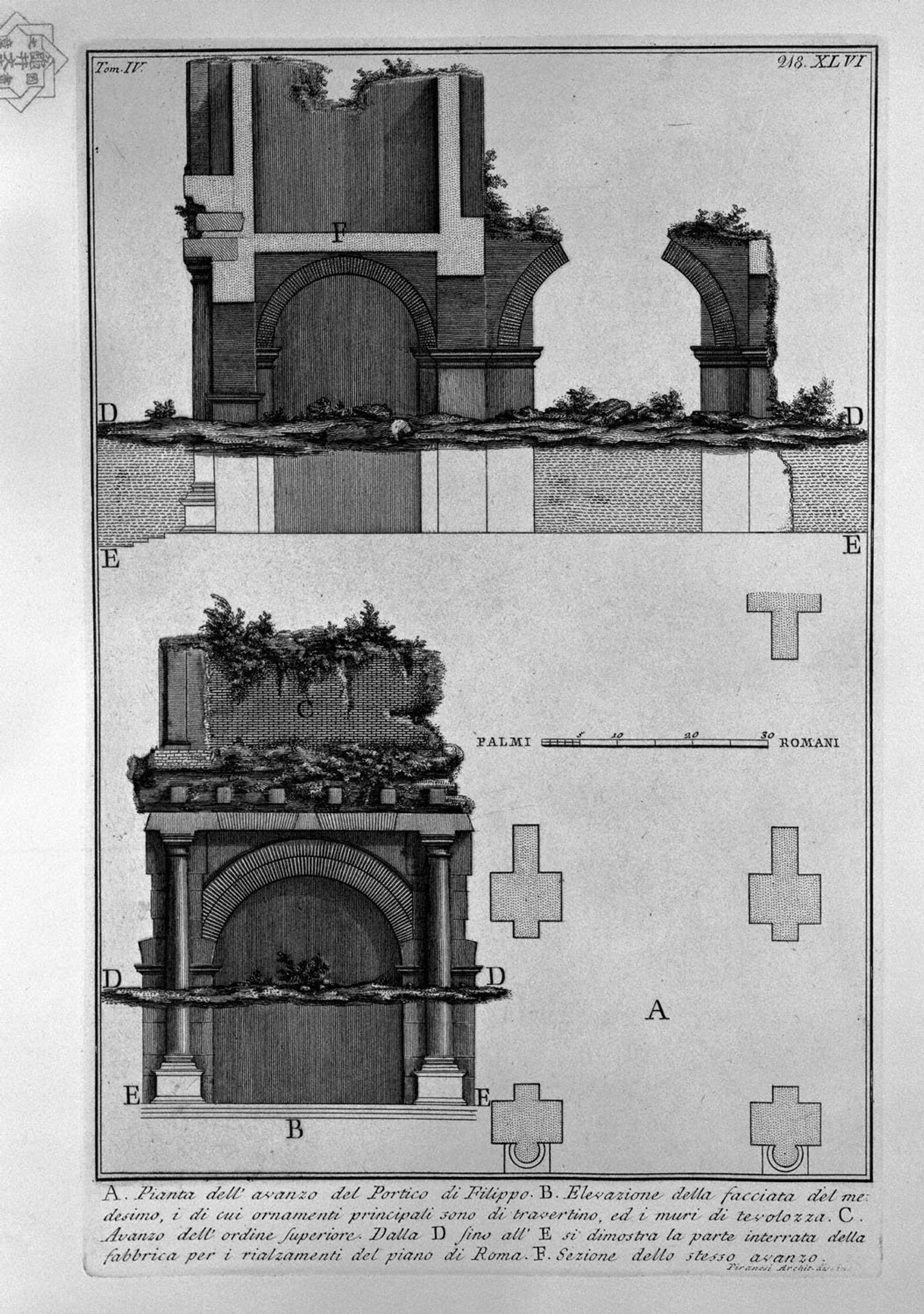 The Roman antiquities, t. 4, Plate XLVI. Proof of the Portico of Philip the advanced. by Giovanni Battista Piranesi