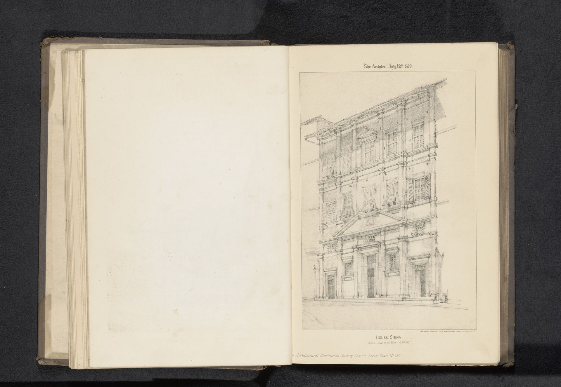 Reproductie van een tekening van een huis in Siena door Edwin G. Hardy by Sprague & Co.