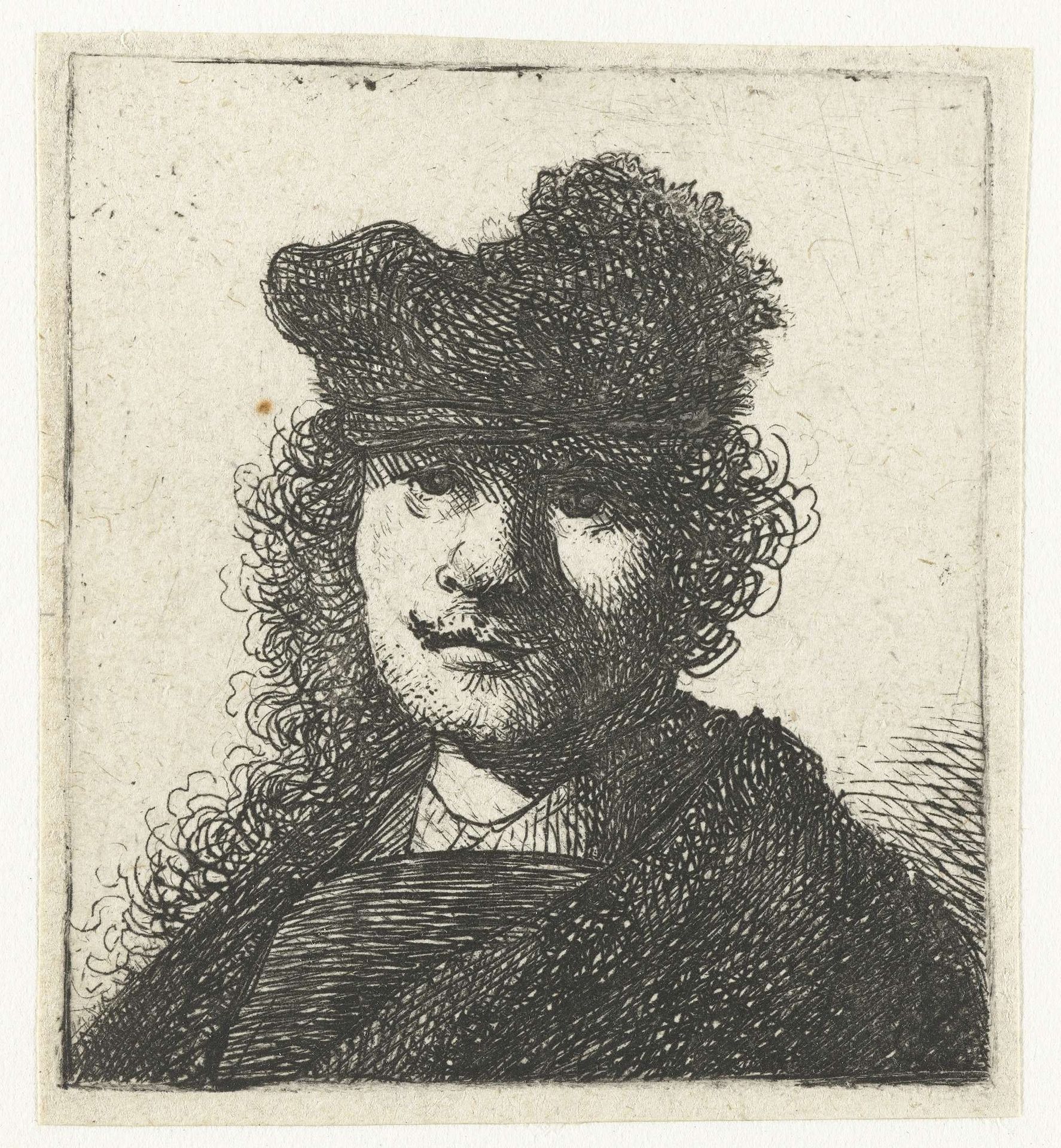Self-portrait in a cap and dark cloak: bust by Rembrandt van Rijn