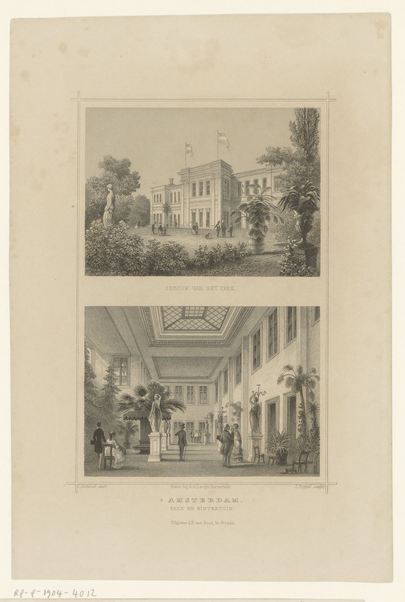 Exterieur en interieur van Het Park in Amsterdam by Johann Gabriel Friedrich Poppel