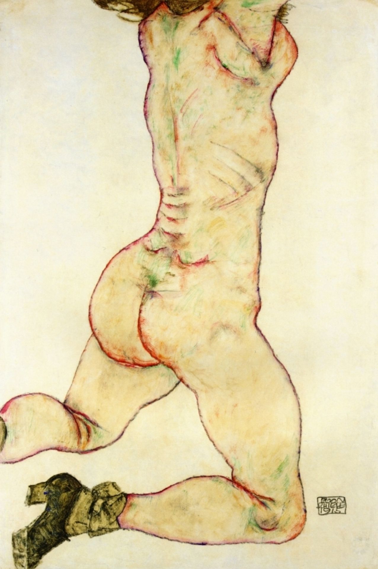 Kneeling Female Nude, Back View by Egon Schiele