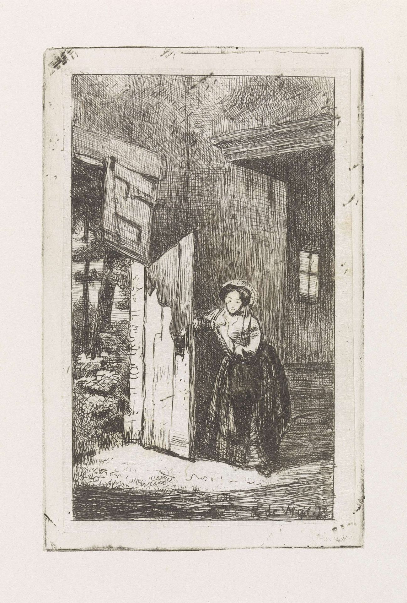 Vrouw opent deur by Kornelis Jzn de Wijs