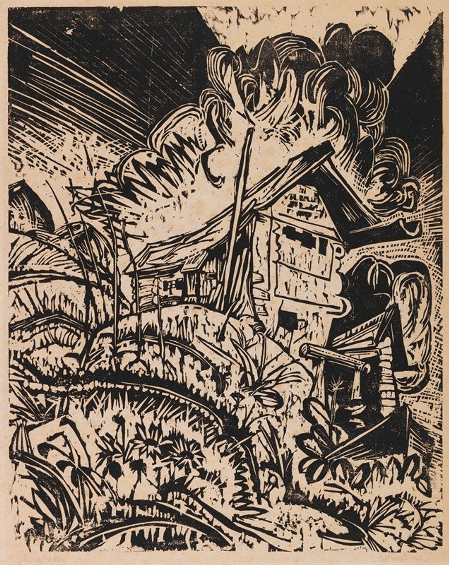 Berghaus mit Gewitterwolke by Ernst Ludwig Kirchner