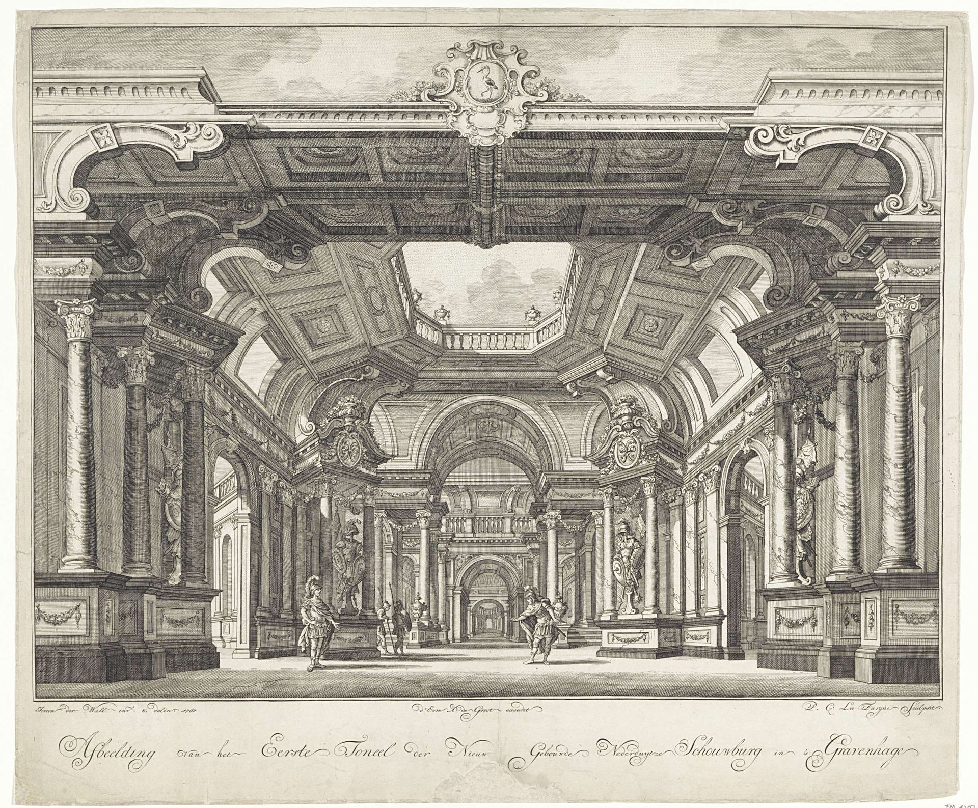 Toneelscène in de Nederduitse Schouwburg te Den Haag by Paulus Constantijn la Fargue