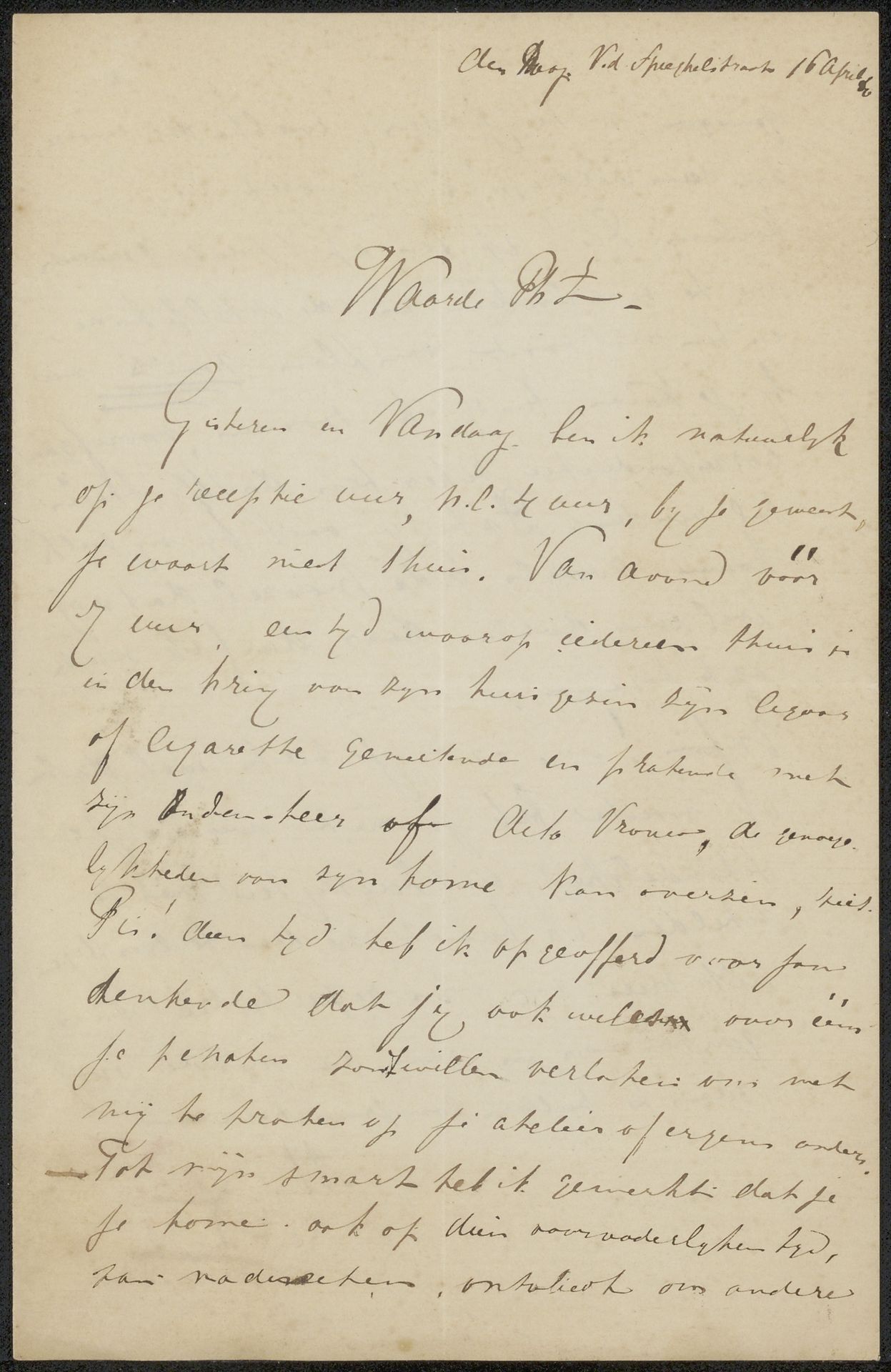 Brief aan Philip Zilcken by Adriaan Pit
