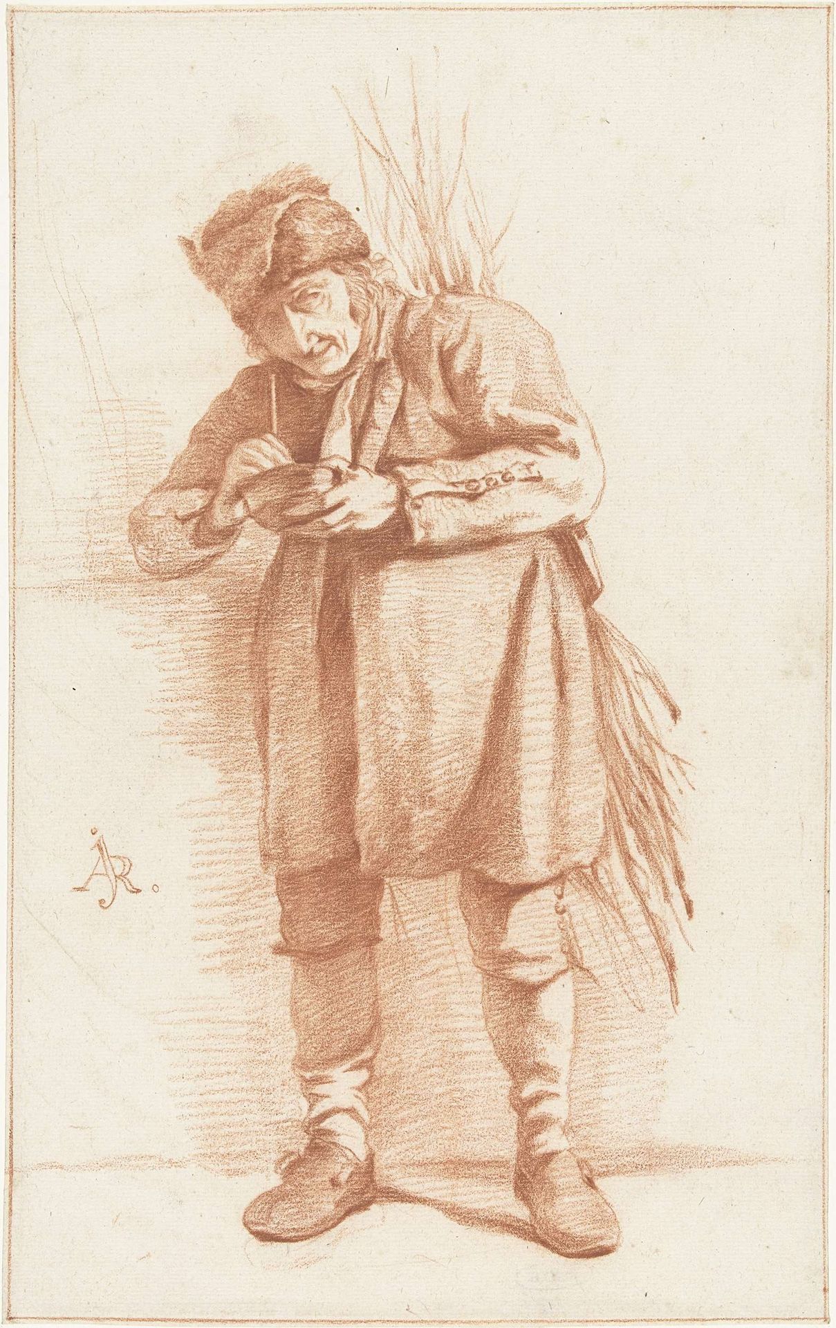 Staande man met een pijp en een takkenbos by Abraham Johannes Ruytenschildt