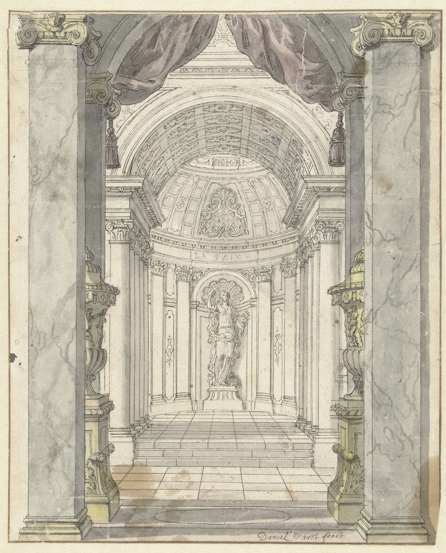 Gezicht door een portiek en zuilenrij by Daniël (I) Marot
