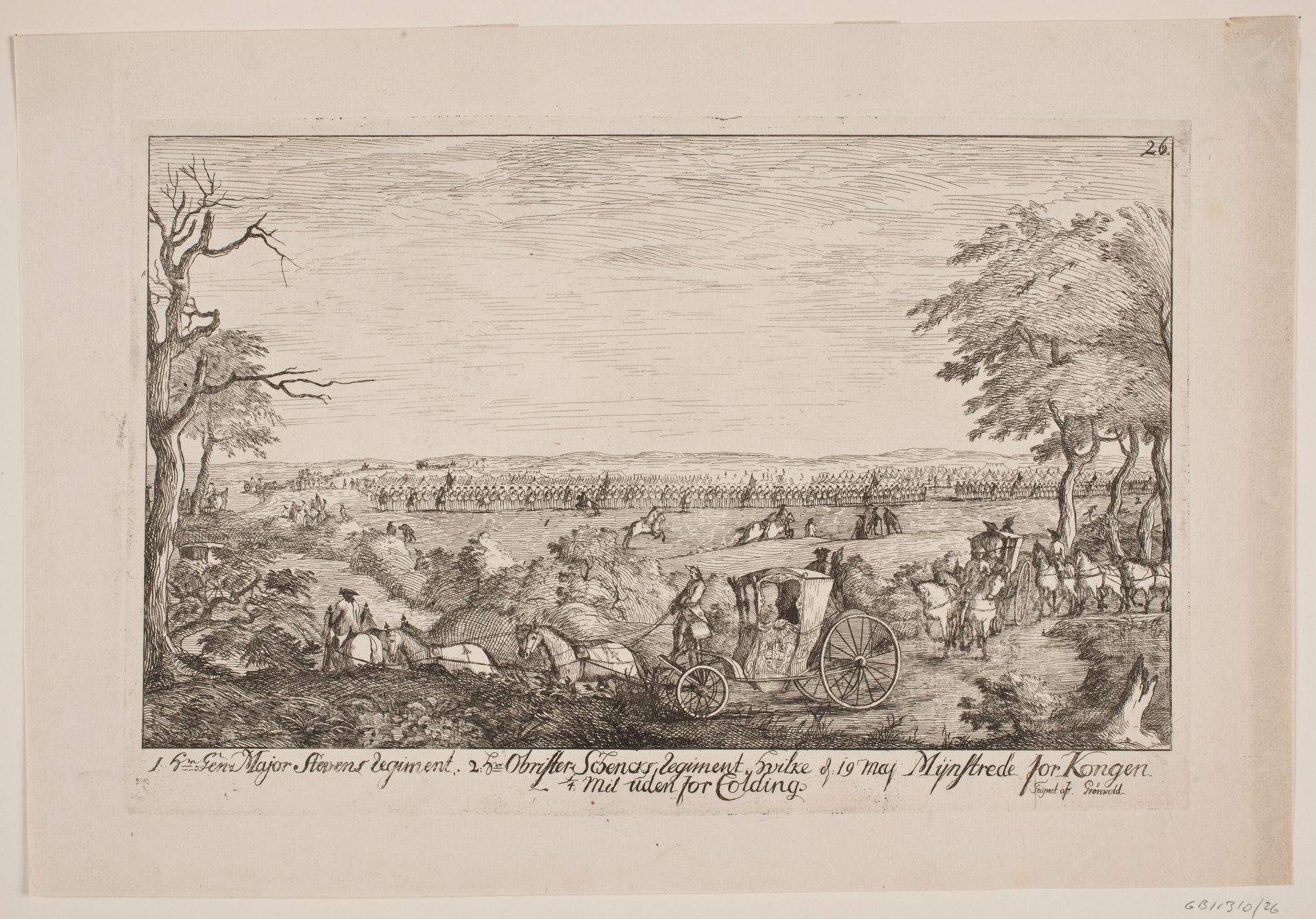 Frederik V mønstrer regimenterne uden for Kolding by Poul Isac Grønvold