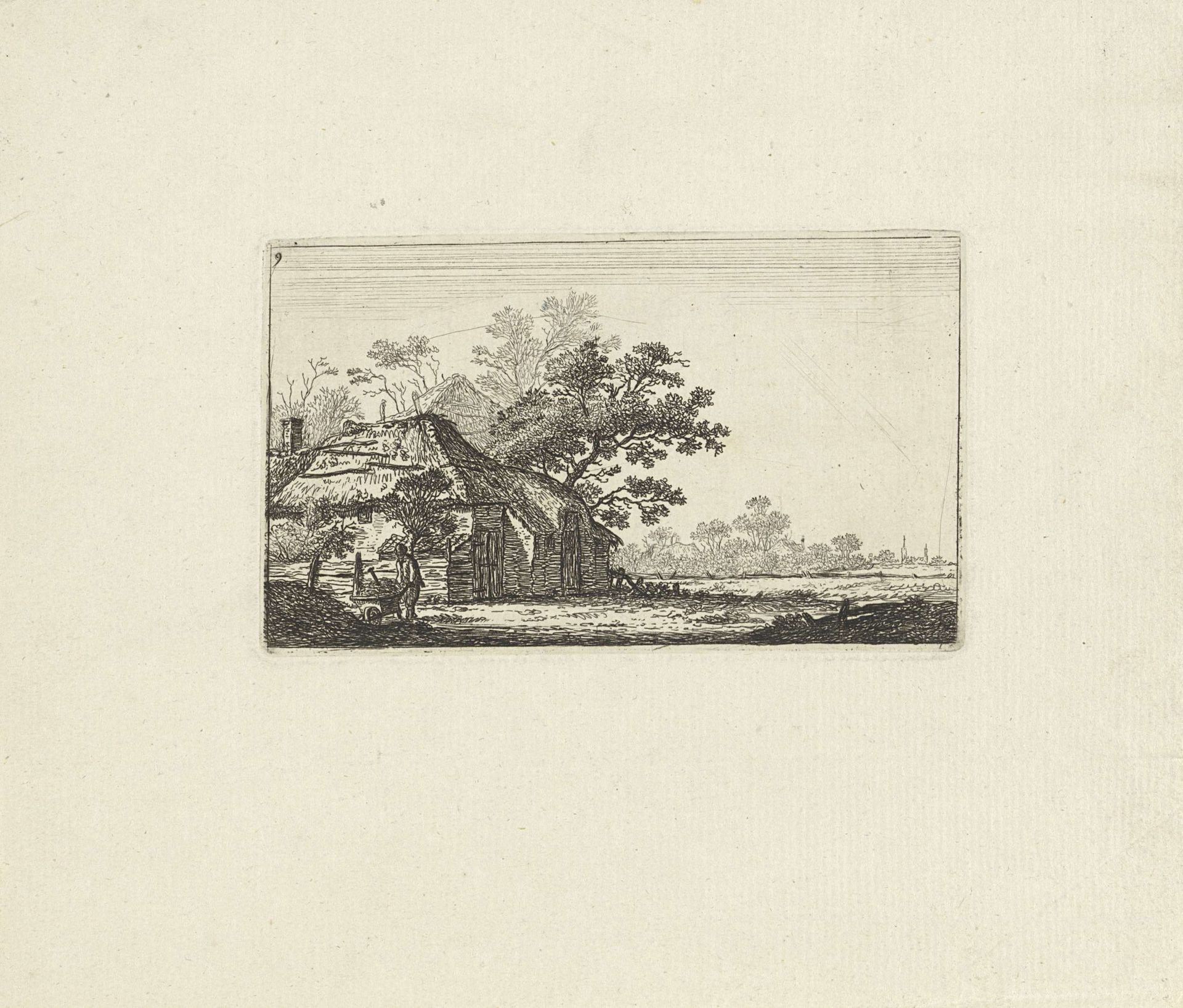 Landschap met boerderij en boer met kruiwagen by Hendrik Schwegman