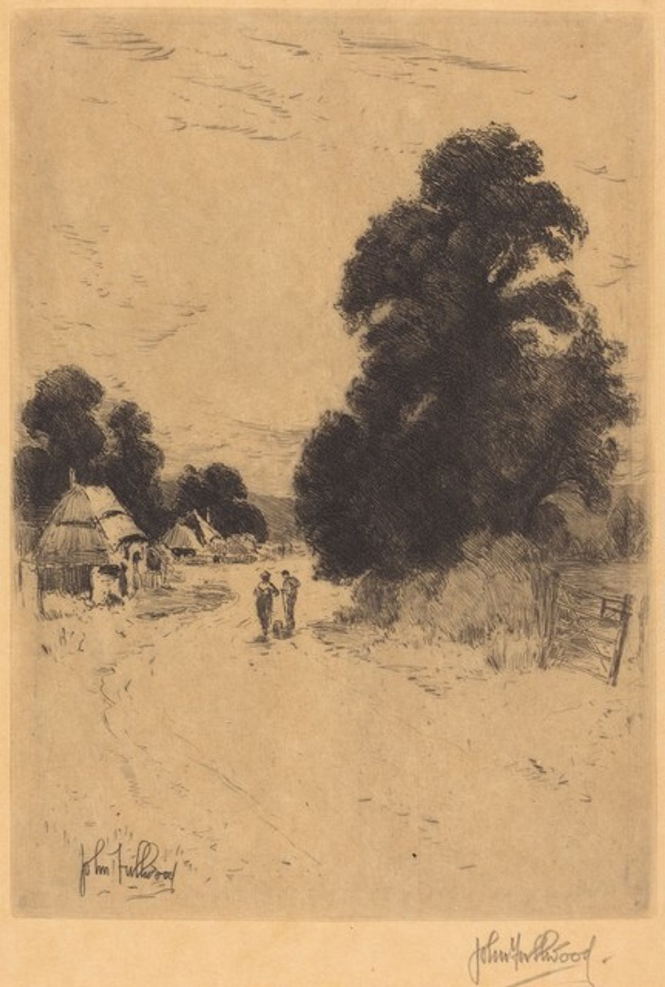 Landscape - Trees, Road, Huts by John Fullwood