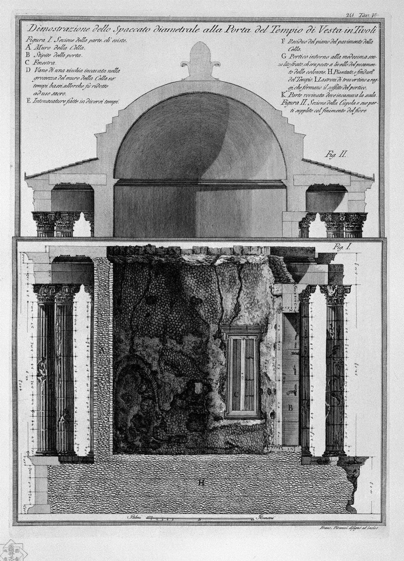Demonstration of cross-section diameter of the Gate of the Temple of Vesta in Tivoli by Giovanni Battista Piranesi