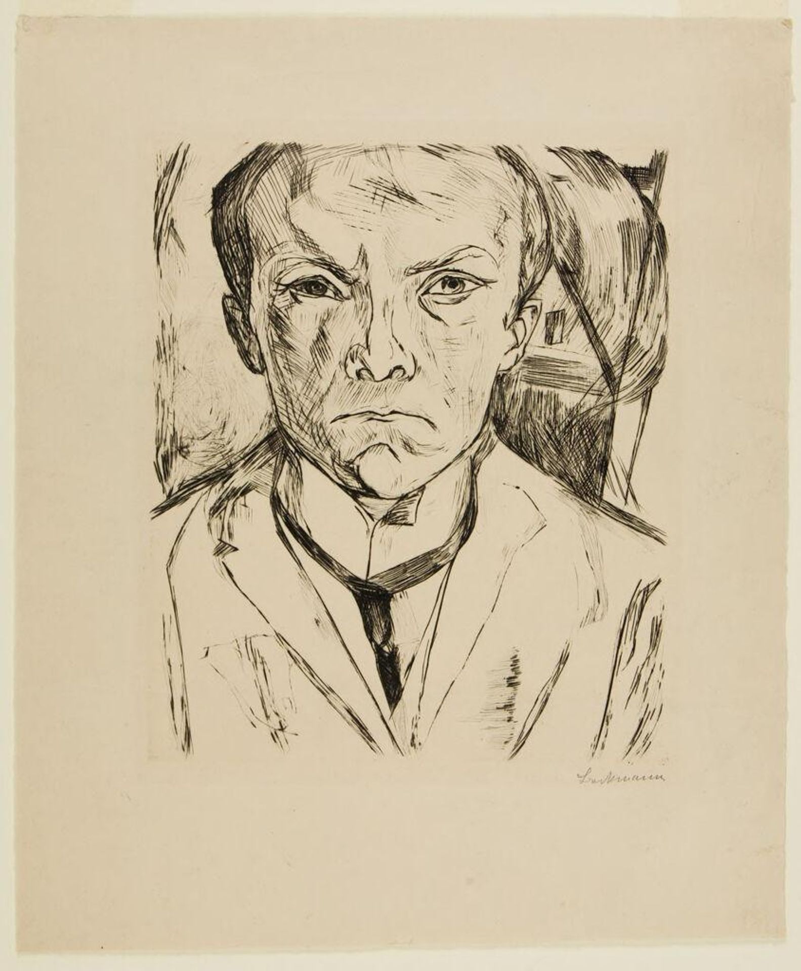 Self-Portrait with Gable in Background by Max Beckmann