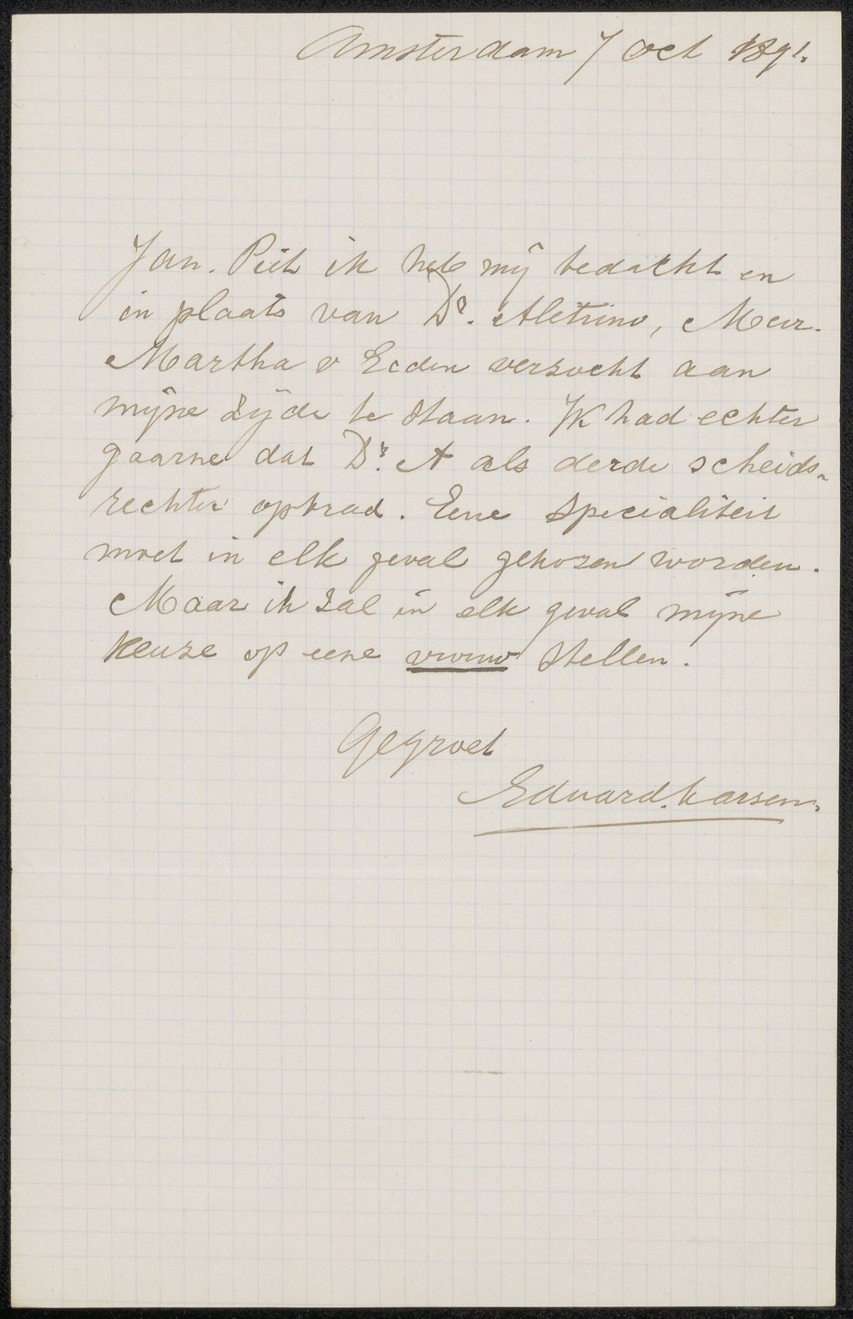 Brief aan Jan Veth by Eduard Karsen