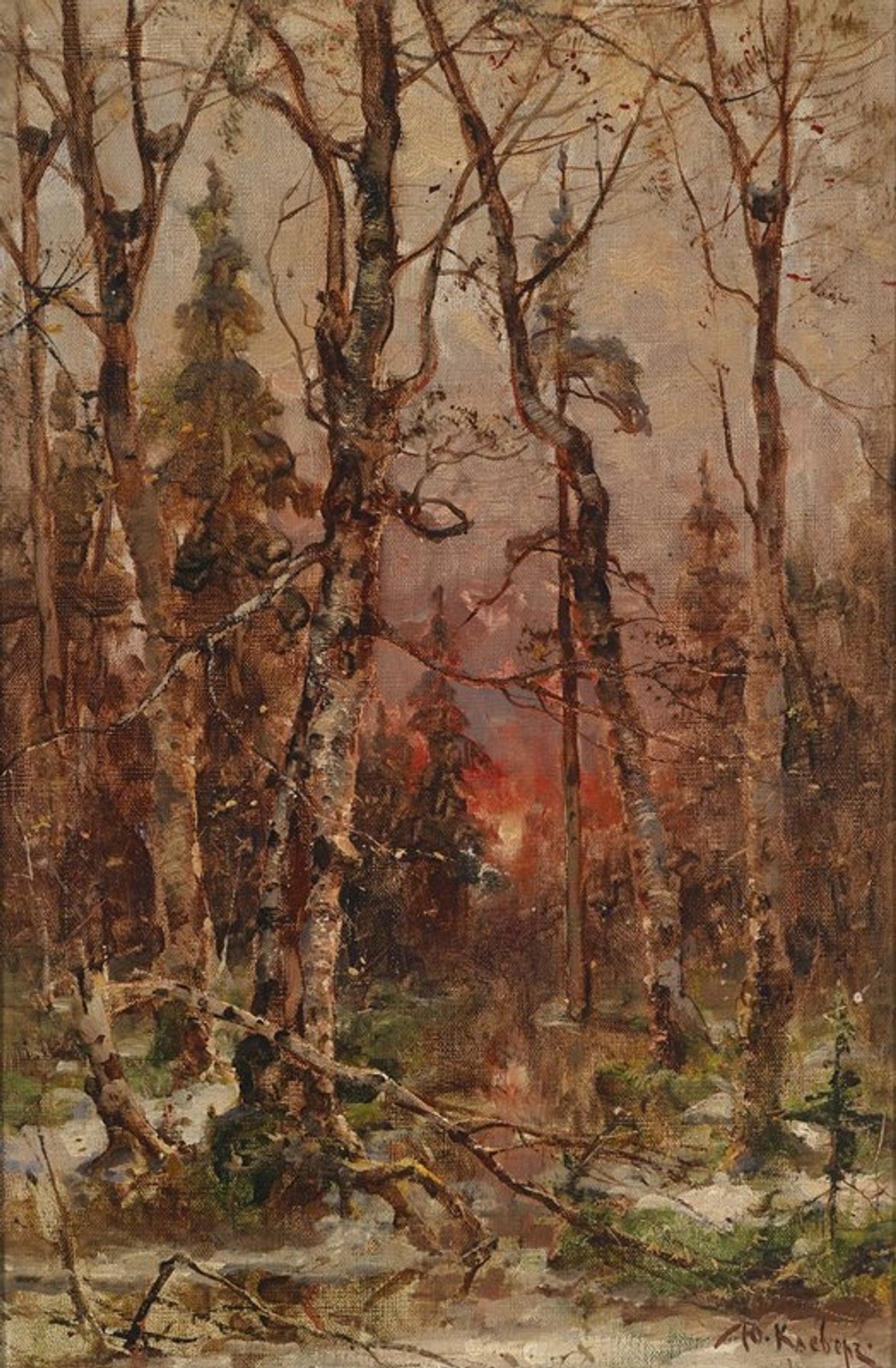 Winterlandschaft bei untergehender Sonne by Julius Sergius Klever