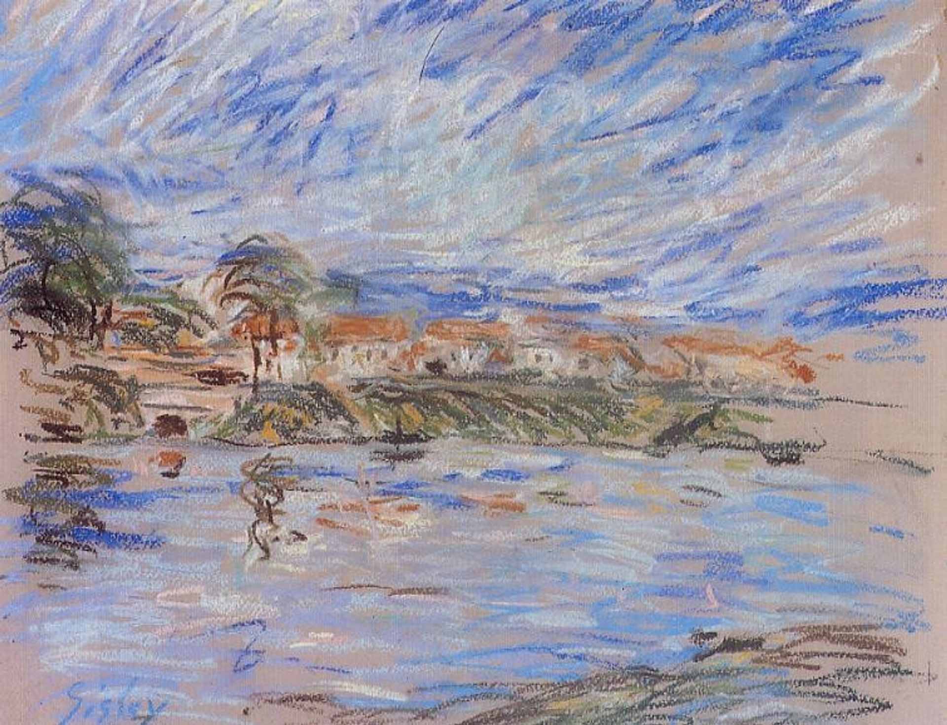 View of a Village by a River by Alfred Sisley