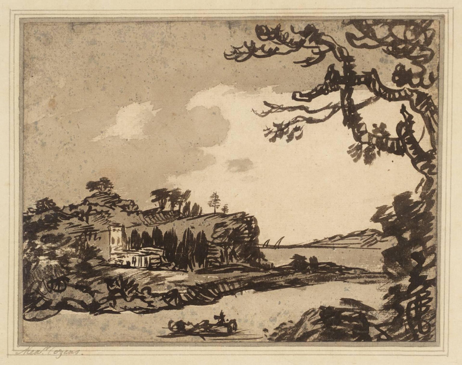 Blot with Creek and Church by Alexander Cozens