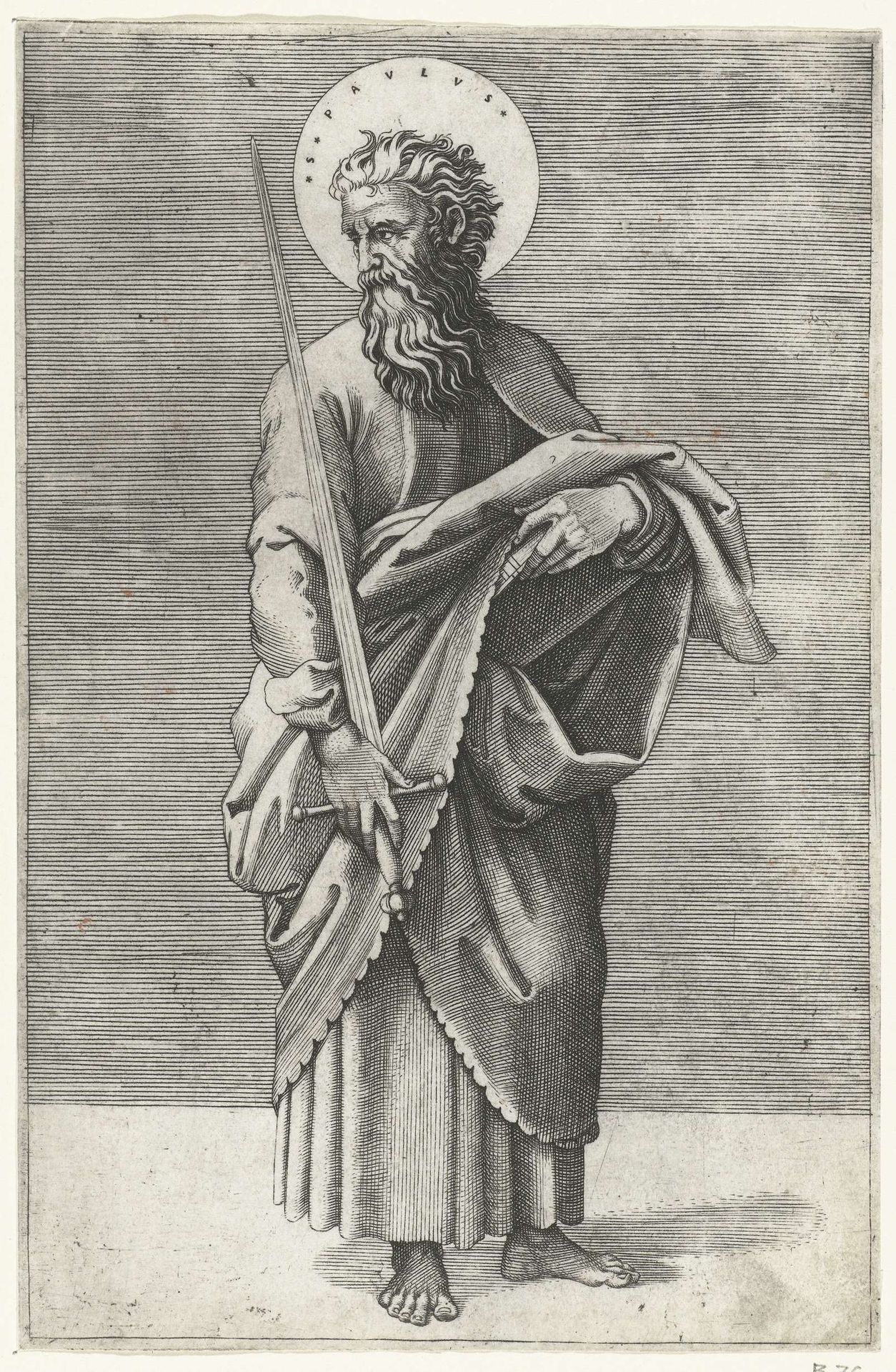 Apostel Paulus met zwaard by Marcantonio Raimondi