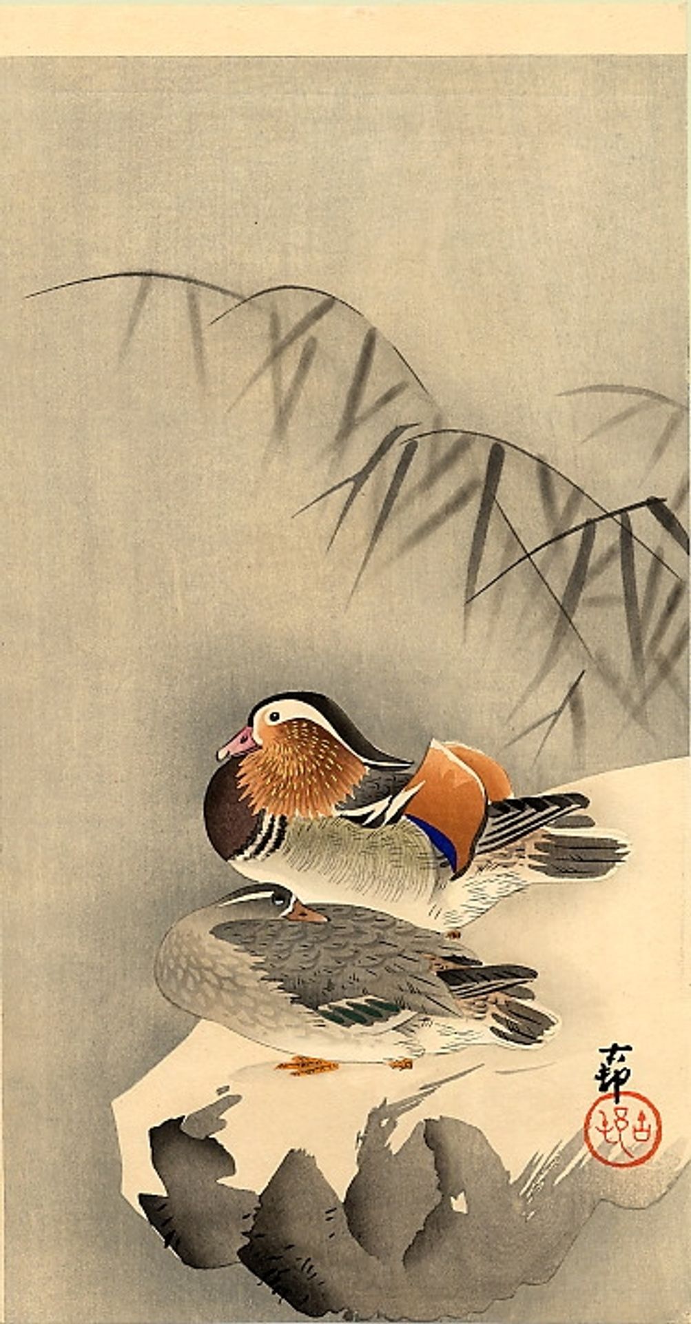 Mandarin Ducks in Snow by Ohara Koson