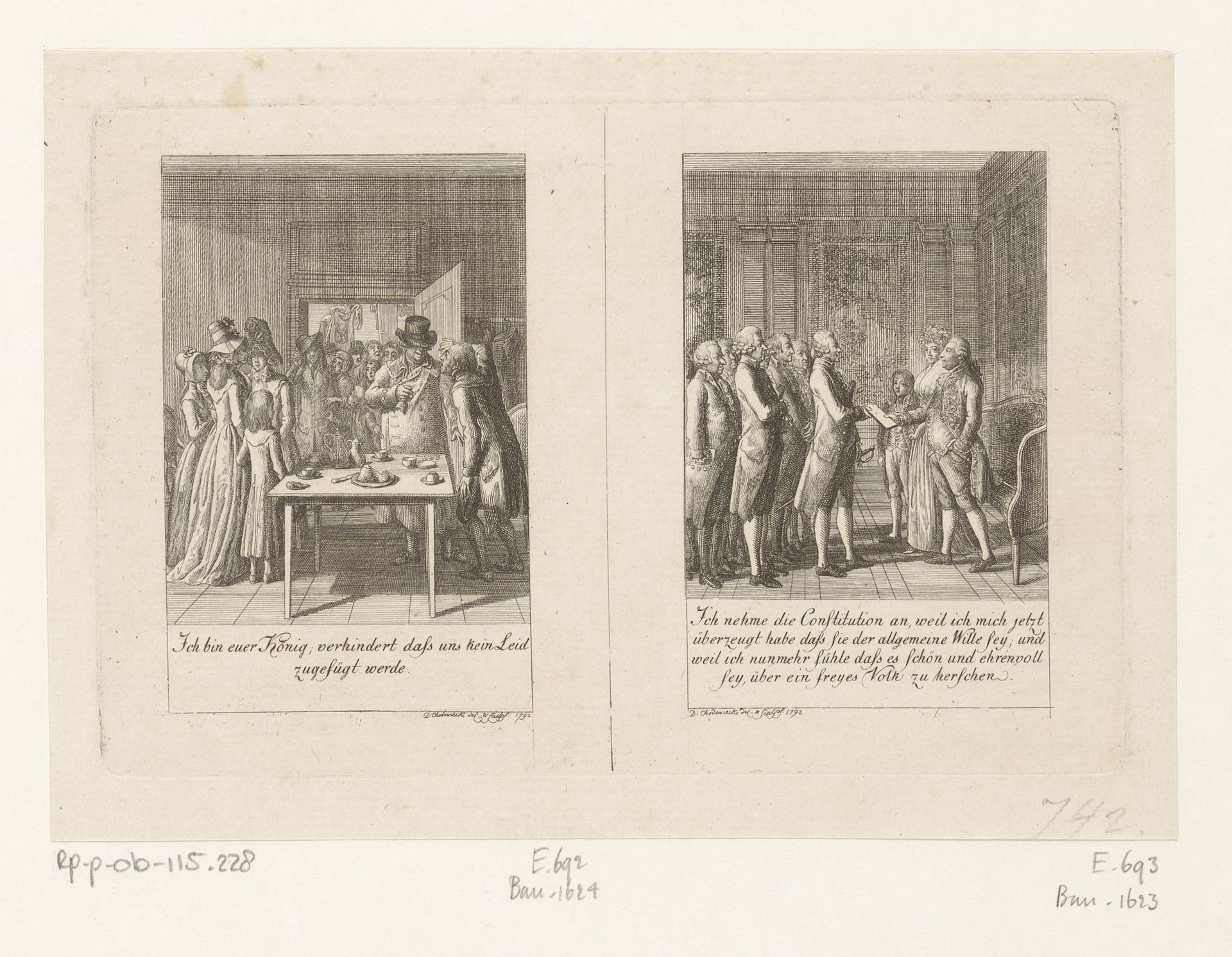 Twee voorstellingen uit het leven van Lodewijk XVI by Daniel Nikolaus Chodowiecki