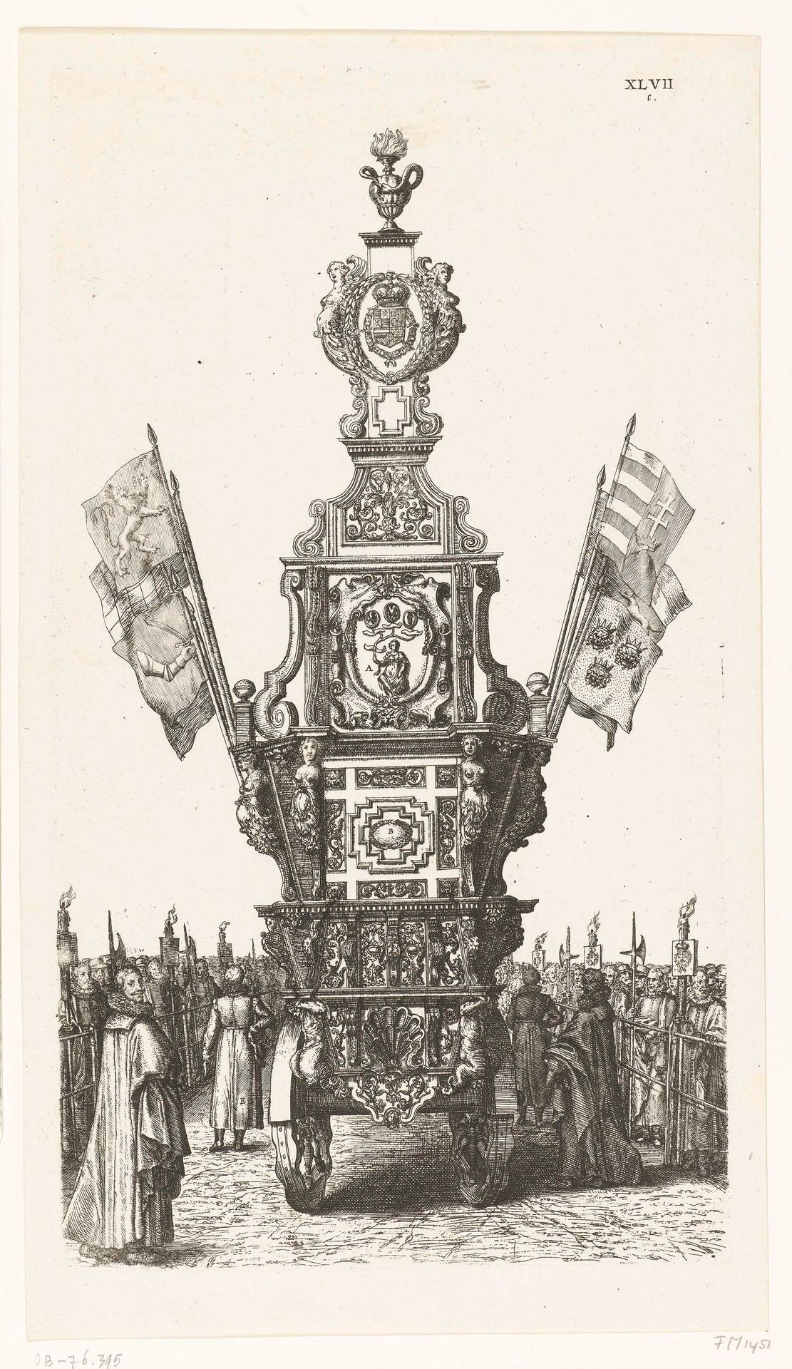Praalwagen in de begrafenisstoet van aartshertog Albrecht, gezien van achteren (plaat XLVIIc), 1622 by Cornelis Galle I