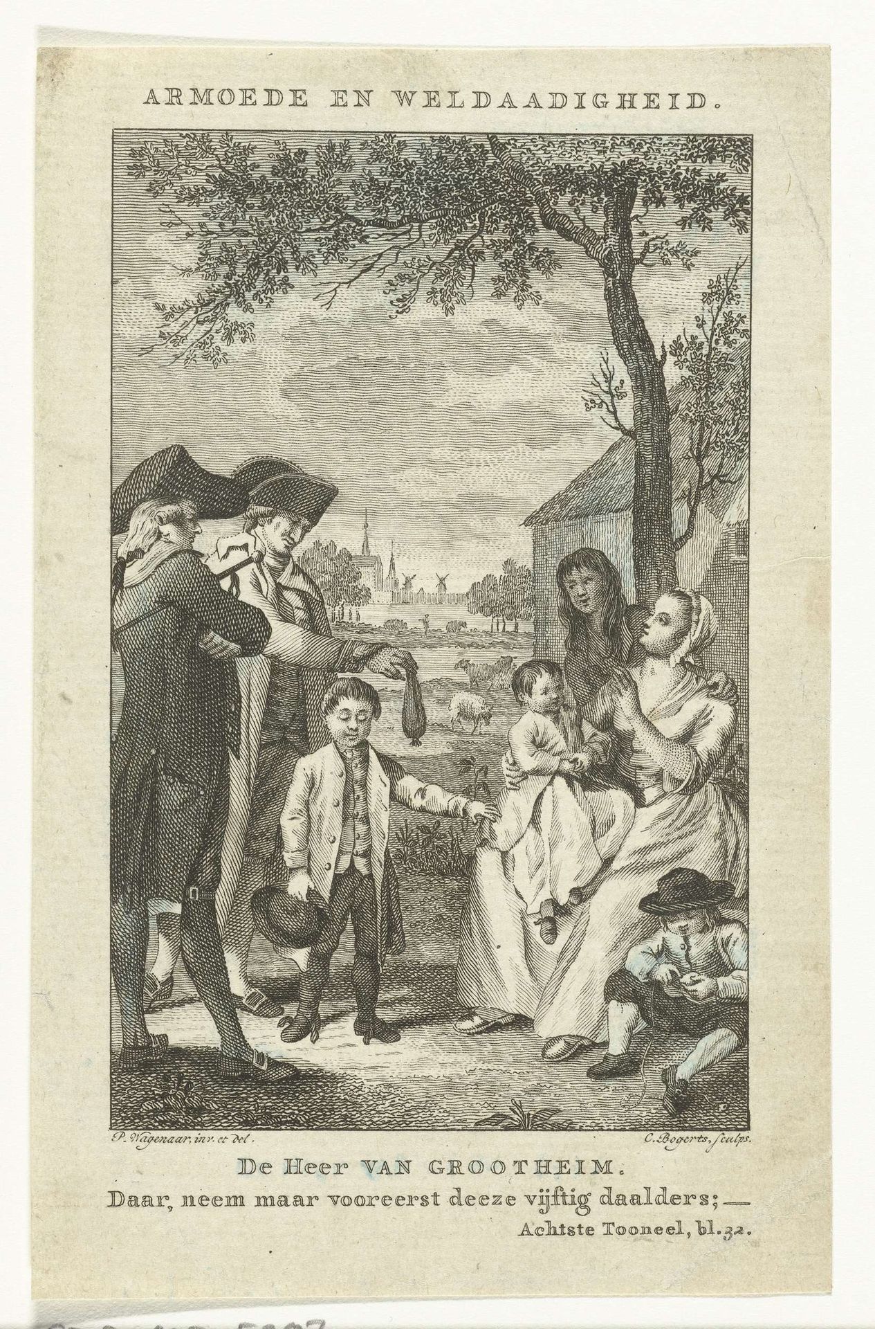 De heer van Grootheim geeft geld aan de armen by Cornelis Bogerts