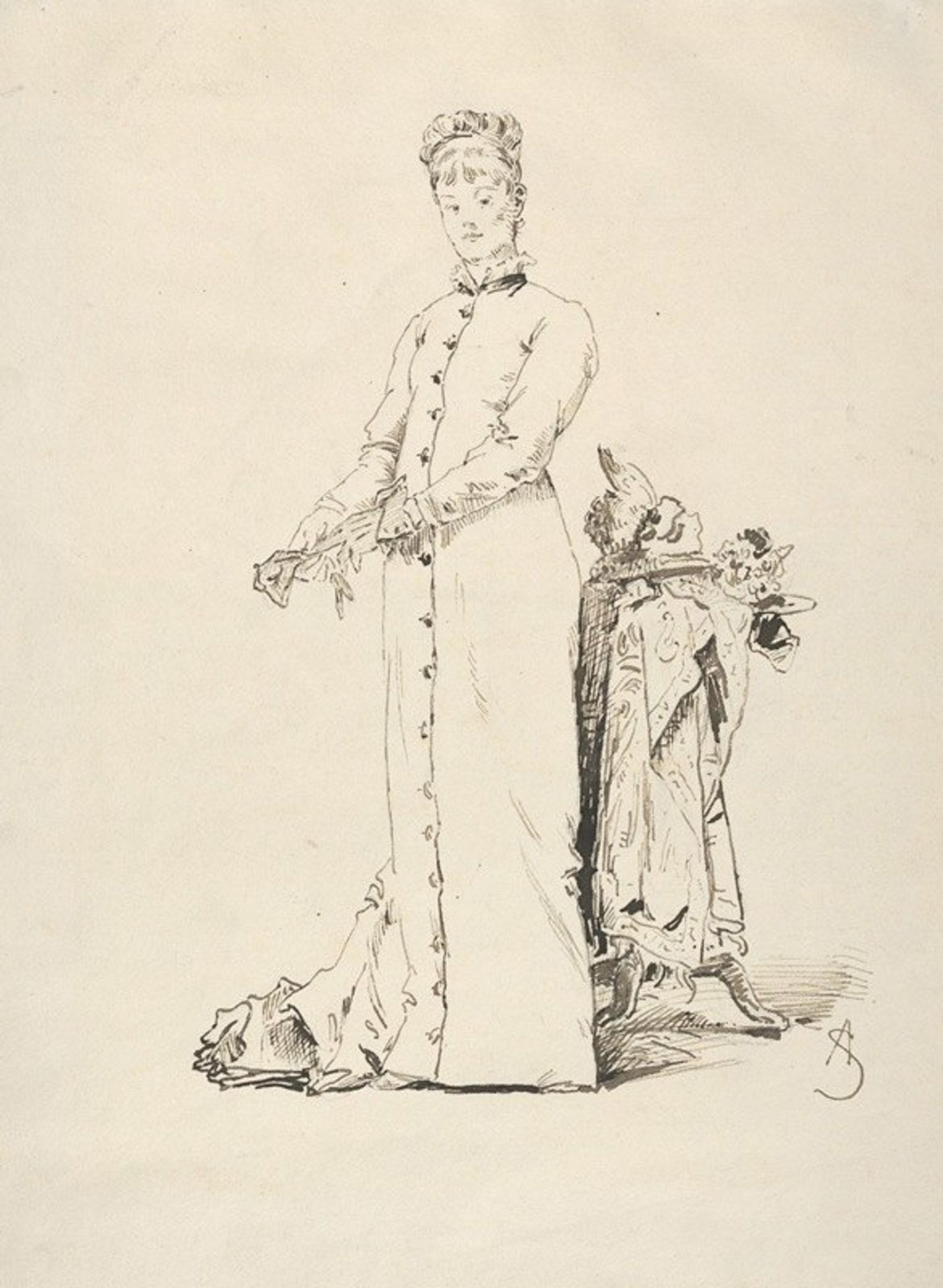 A Standing Young Lady Taking Off Her Gloves by Alfred Stevens
