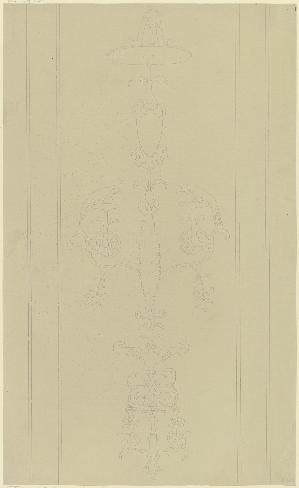 Wandfries mit einem von Pflanzengirlanden und figürlichem Schmuck umrahmten Kandelaber by Friedrich Maximilian Hessemer