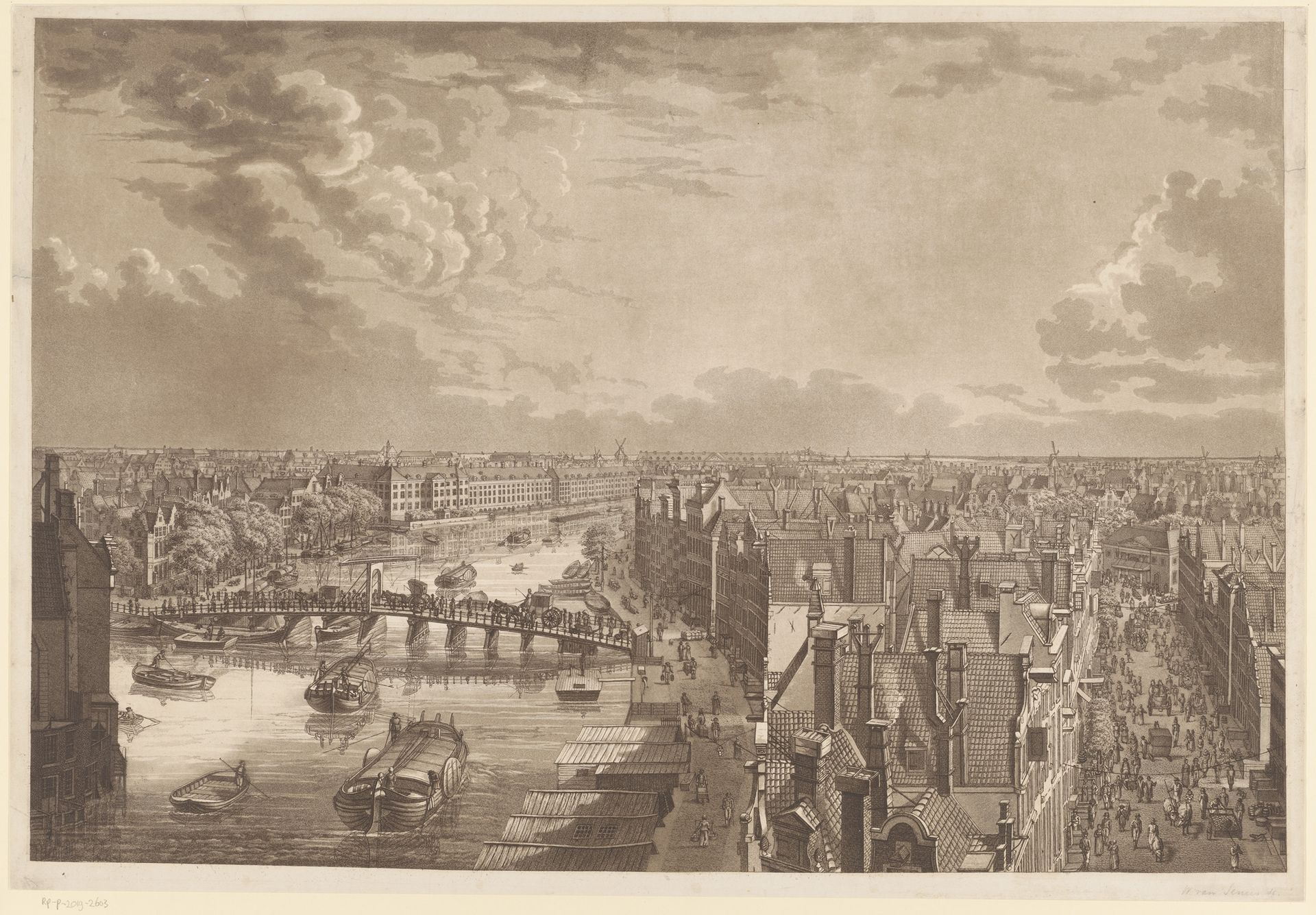 Gezicht op de Amstel in Amsterdam vanaf de Munttoren by Willem van Senus