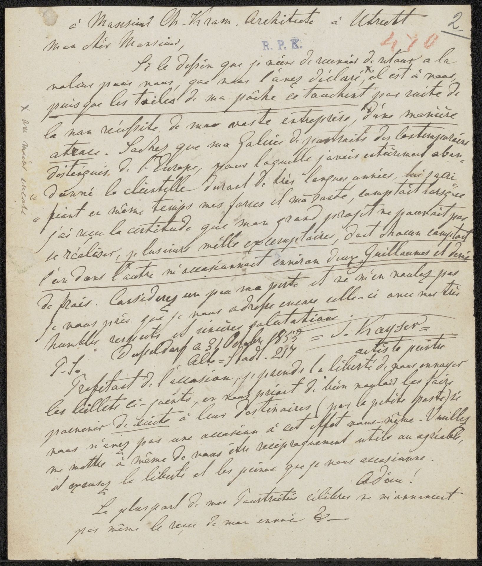 Brief aan Christiaan Kramm by Joseph Kayser
