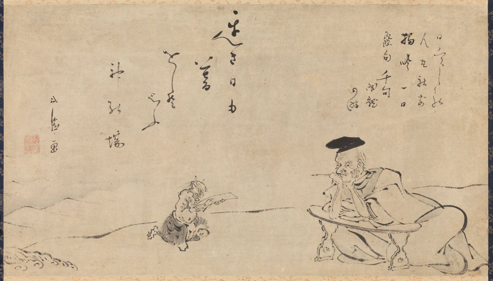 Composing One Thousand Poems in a Day (Kakinomoto no Hitomaro and demon) by Tachibana Gitoku
